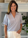 Striped Charm Tie-Detail Top - Navy