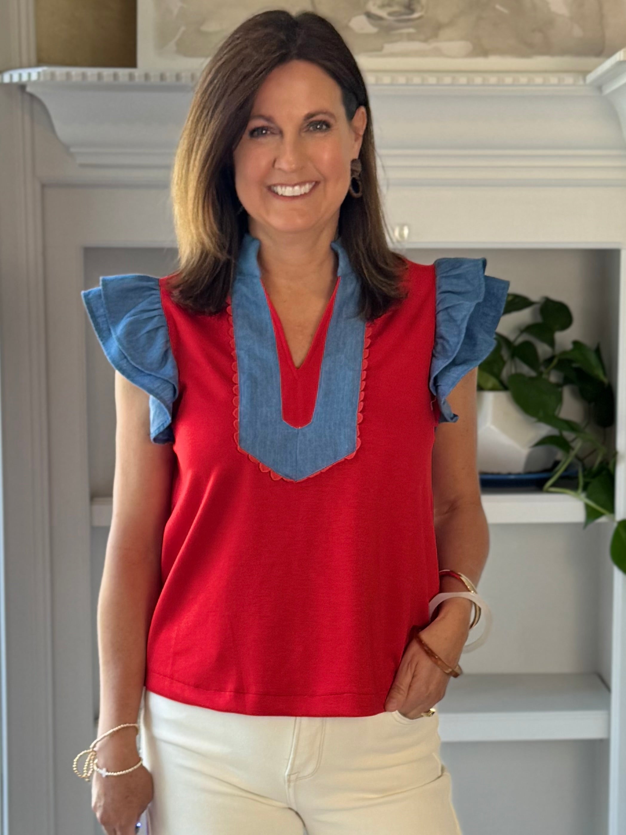 Red Meets Denim Top