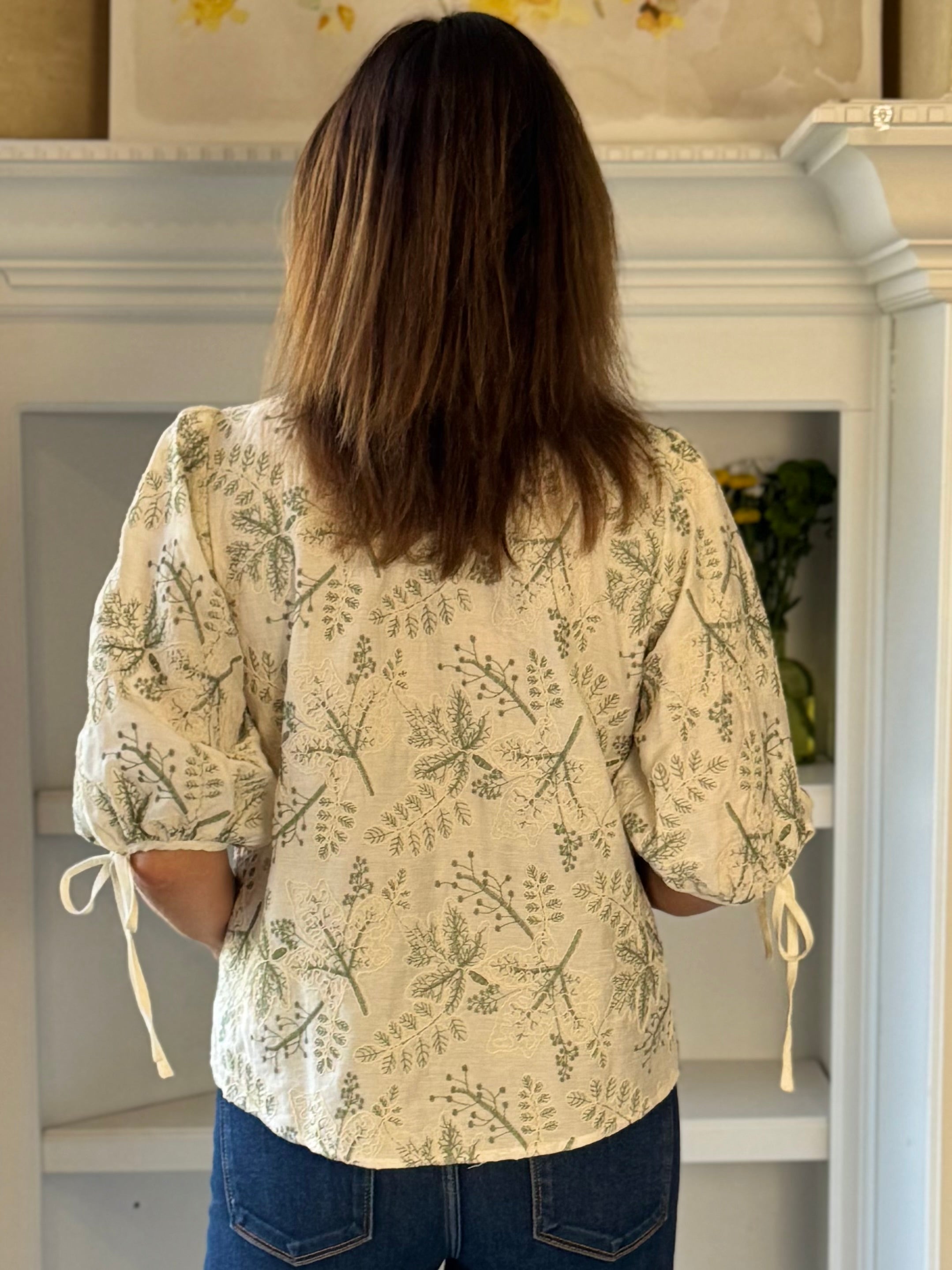 Ivory & Olive Embroidered Blouse