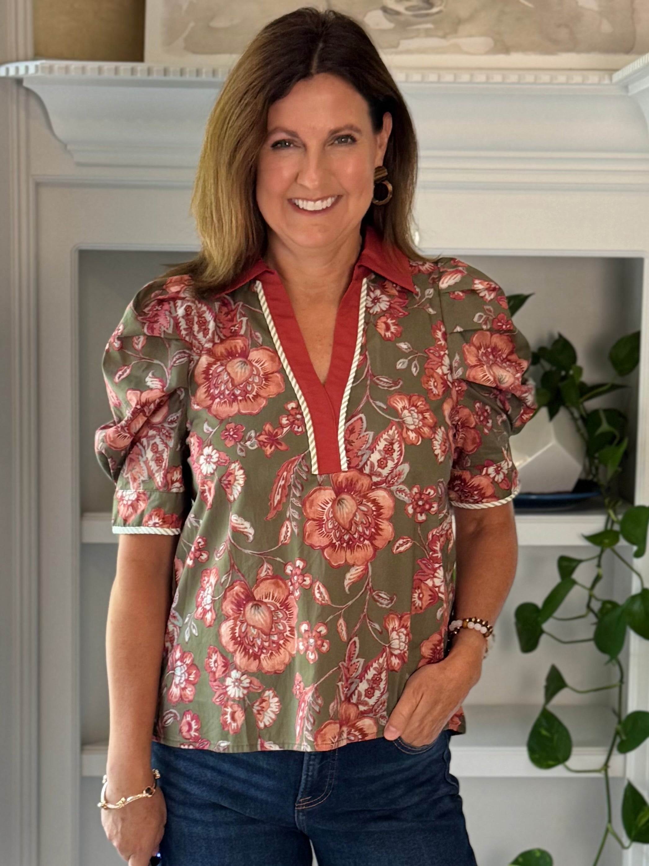 Harvest Garden Floral Contrast Top