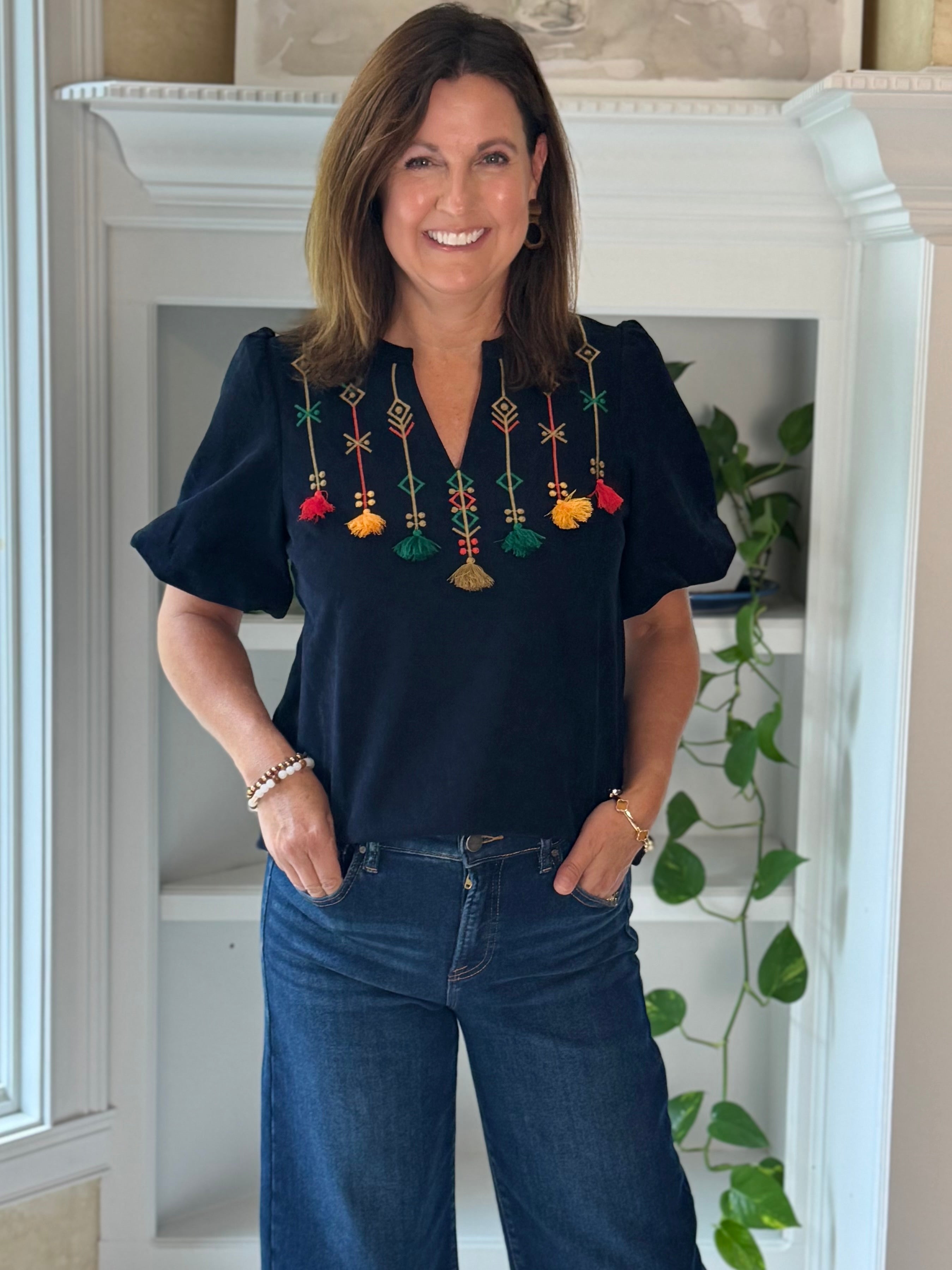Talk of the Tassel Embroidered Top