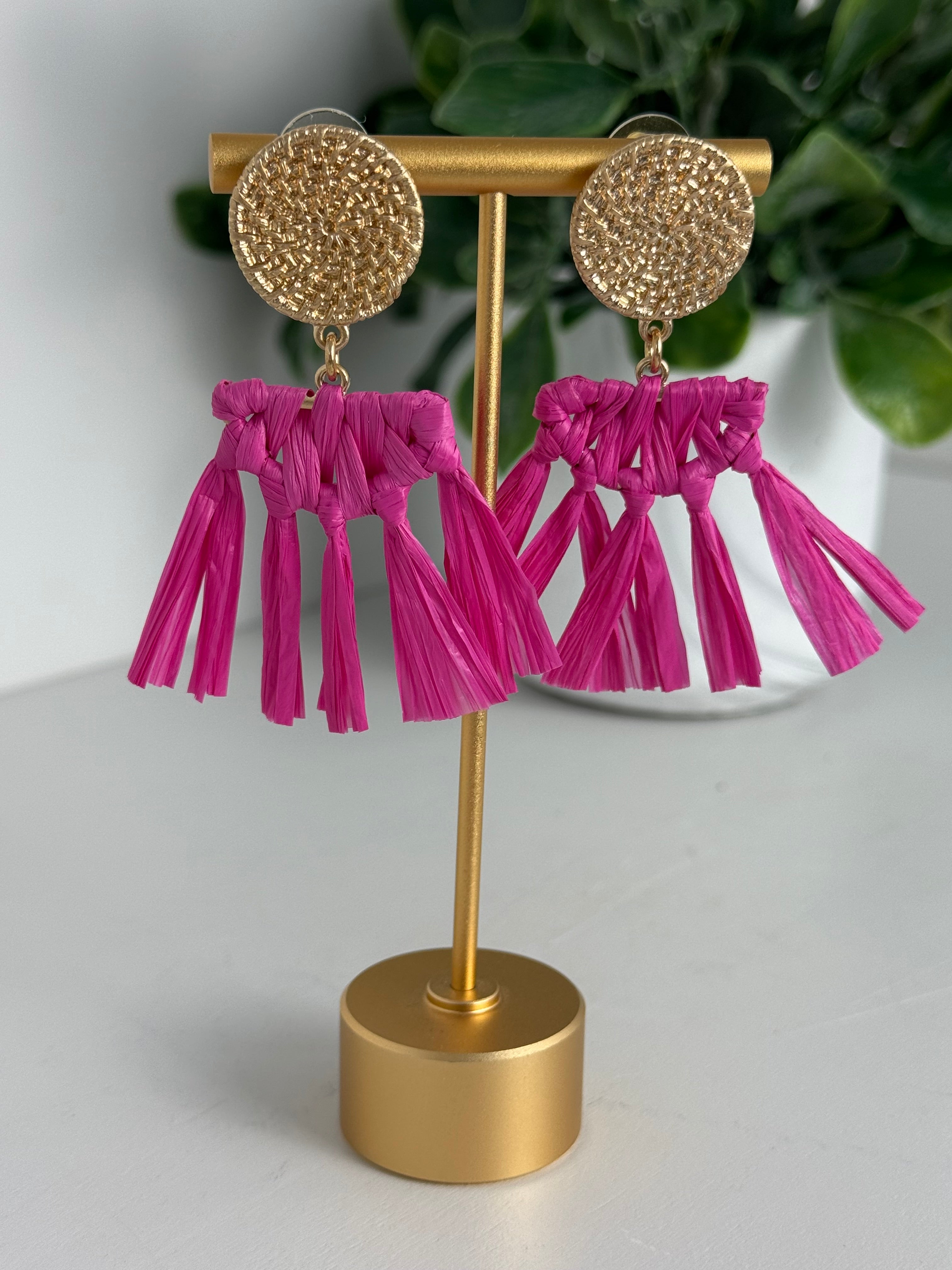 Resort Raffia Earrings – Pink
