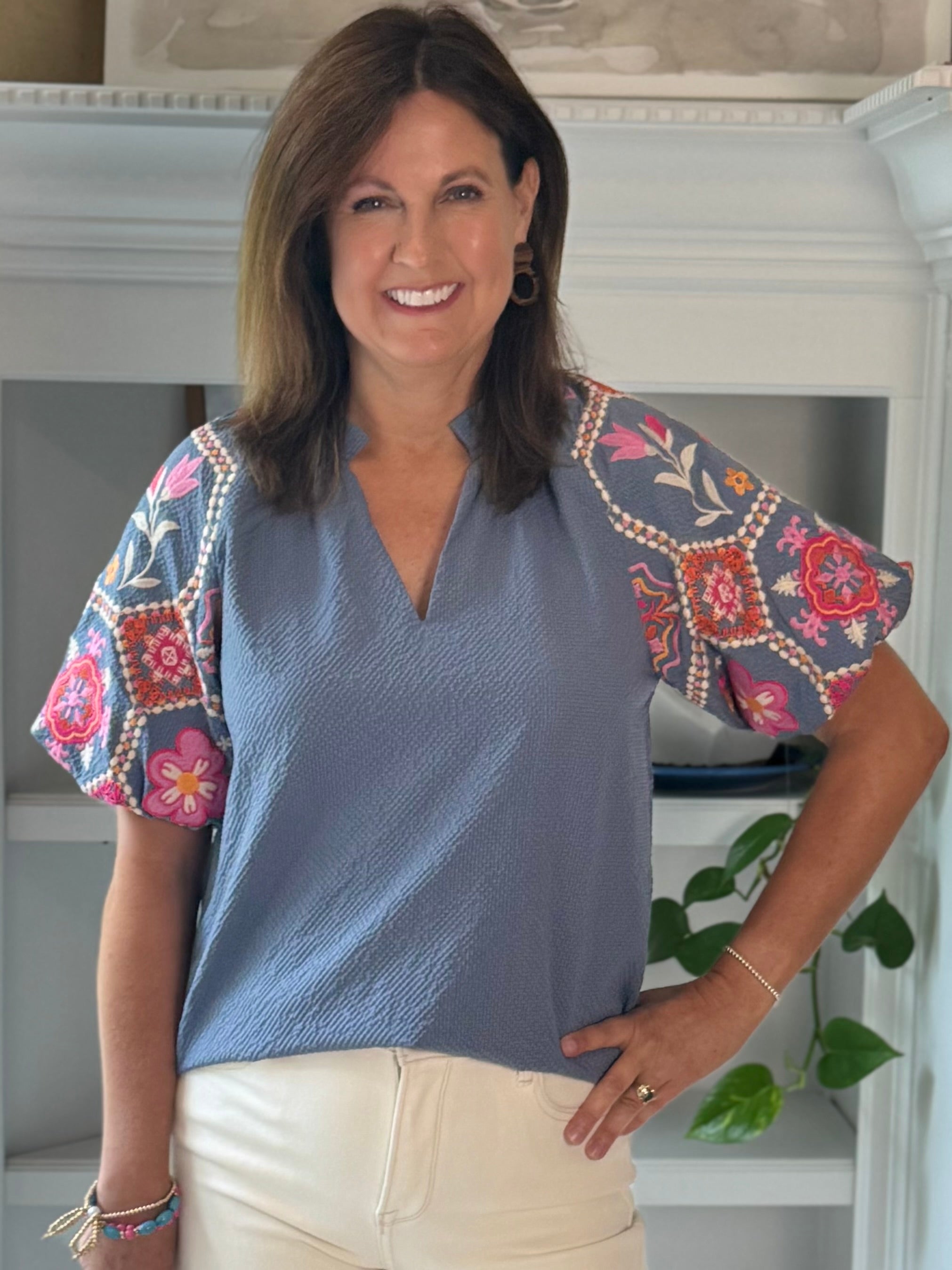 THML Floral Mosaic Embroidered Top