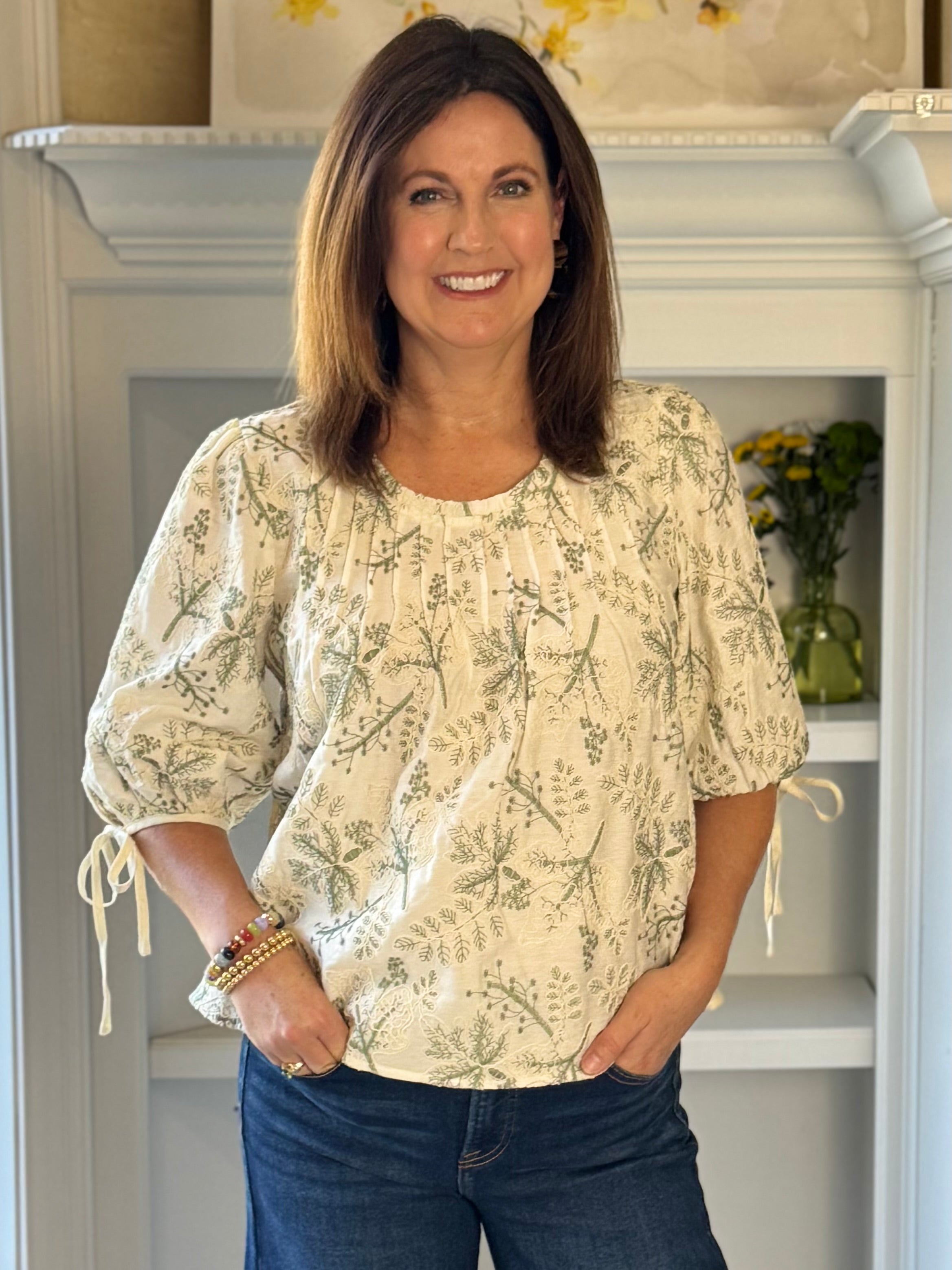 Ivory & Olive Embroidered Blouse