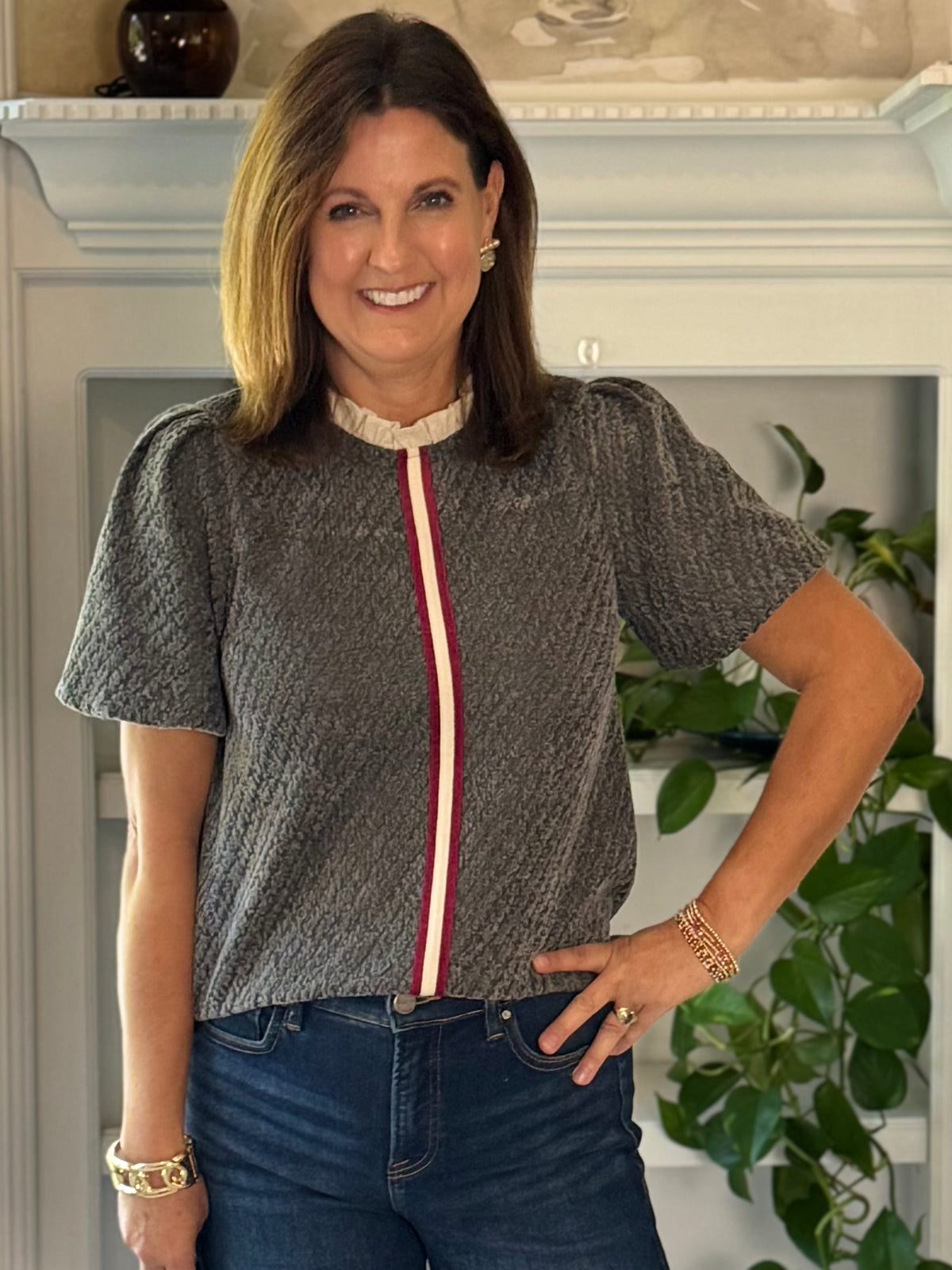 Just My Stripe Textured Contrast Top