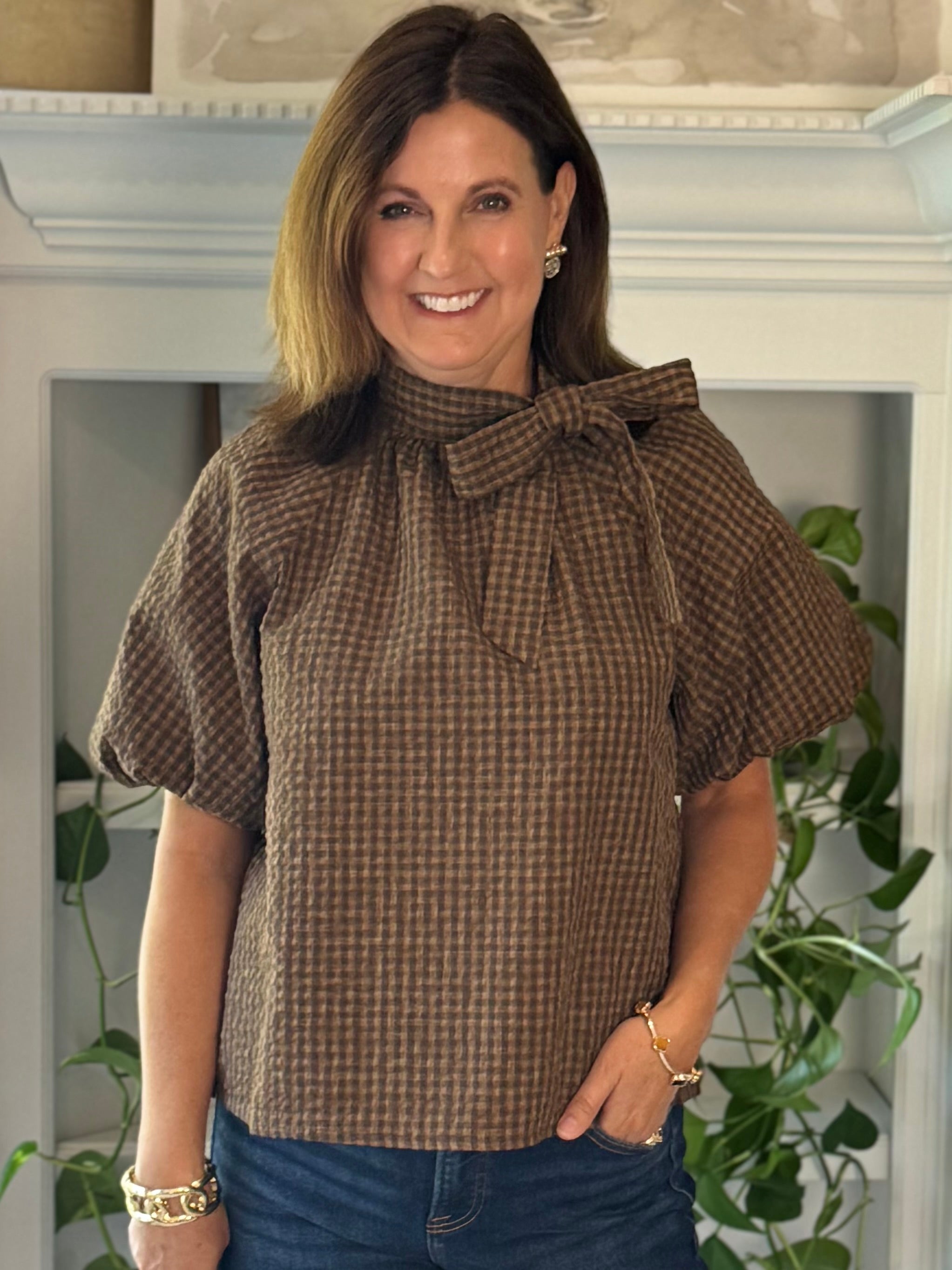 THML Icon Tie-Detail Blouse - Textured Gingham