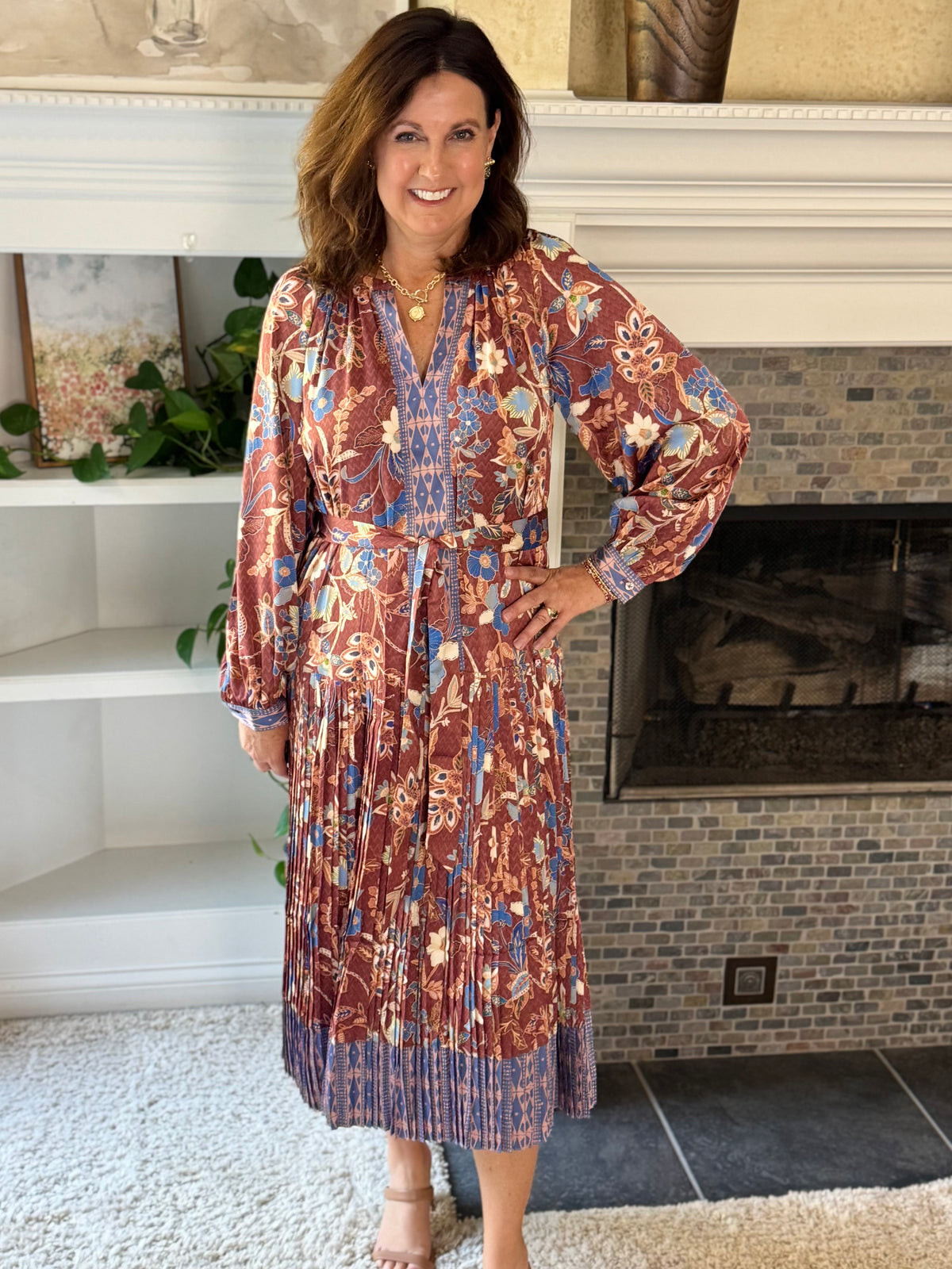 Current Air Floral Edit Pleated Midi Dress