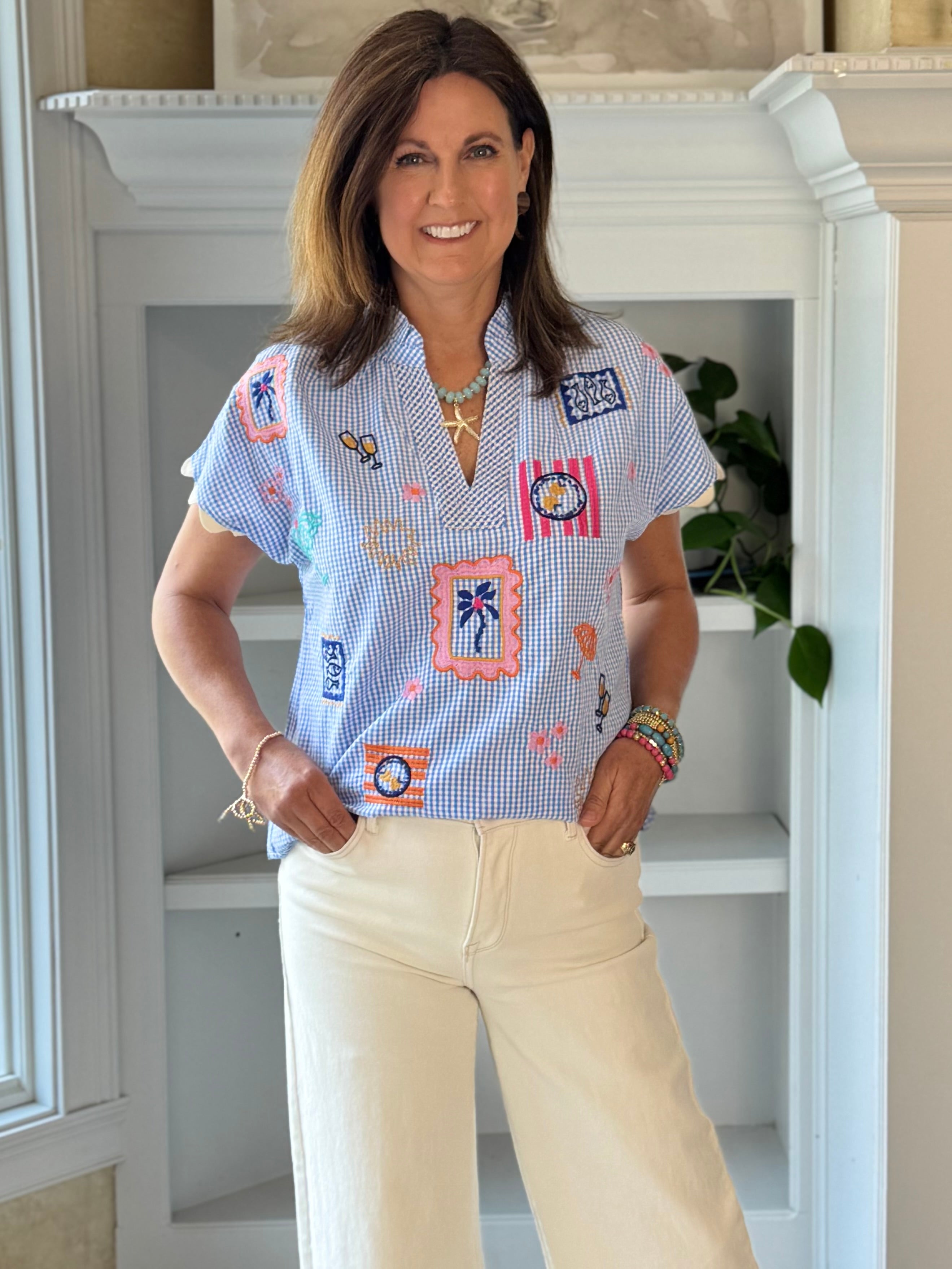 THML Bon Voyage Embroidered Top - Gingham