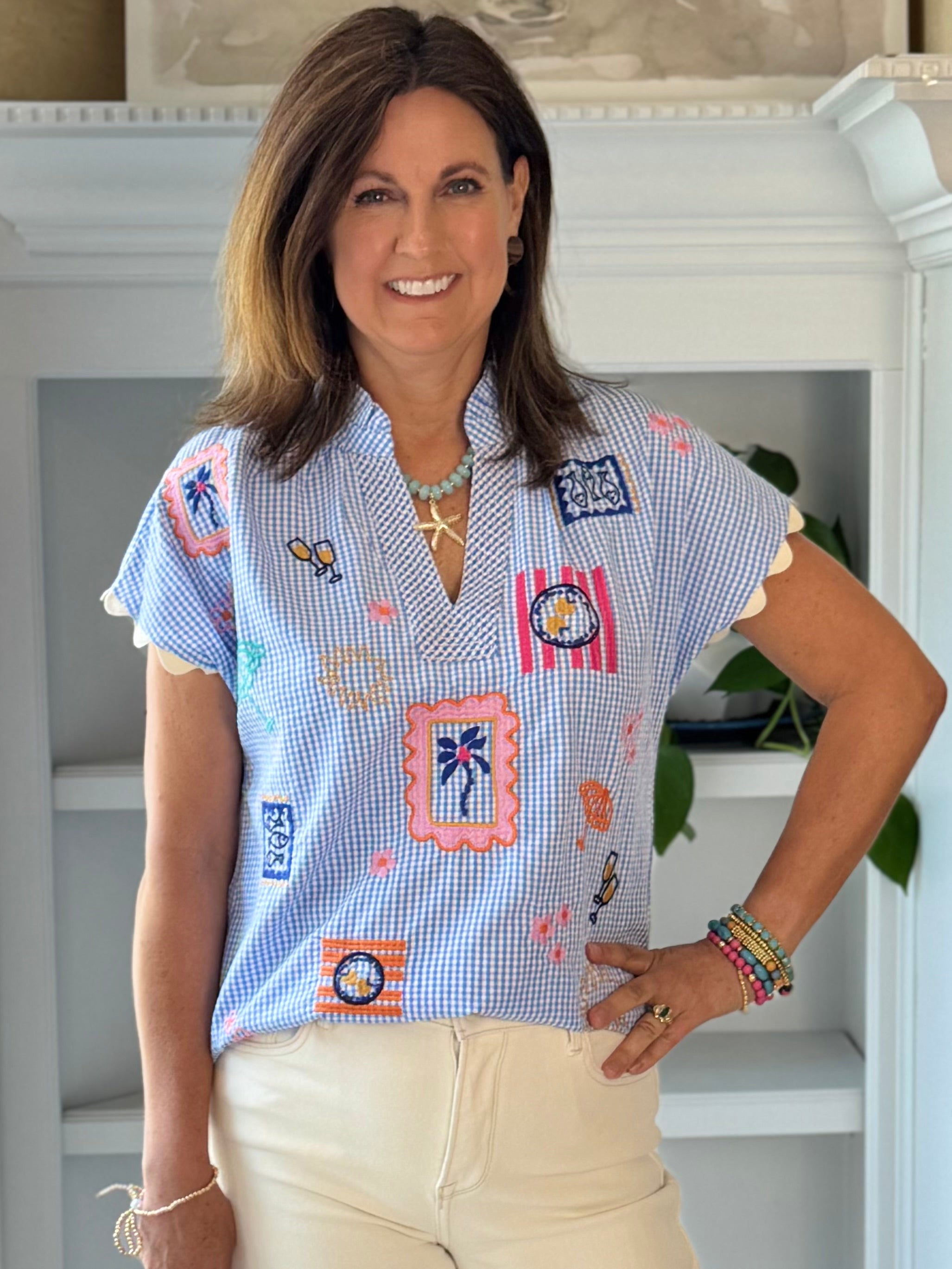 THML Bon Voyage Embroidered Top - Gingham