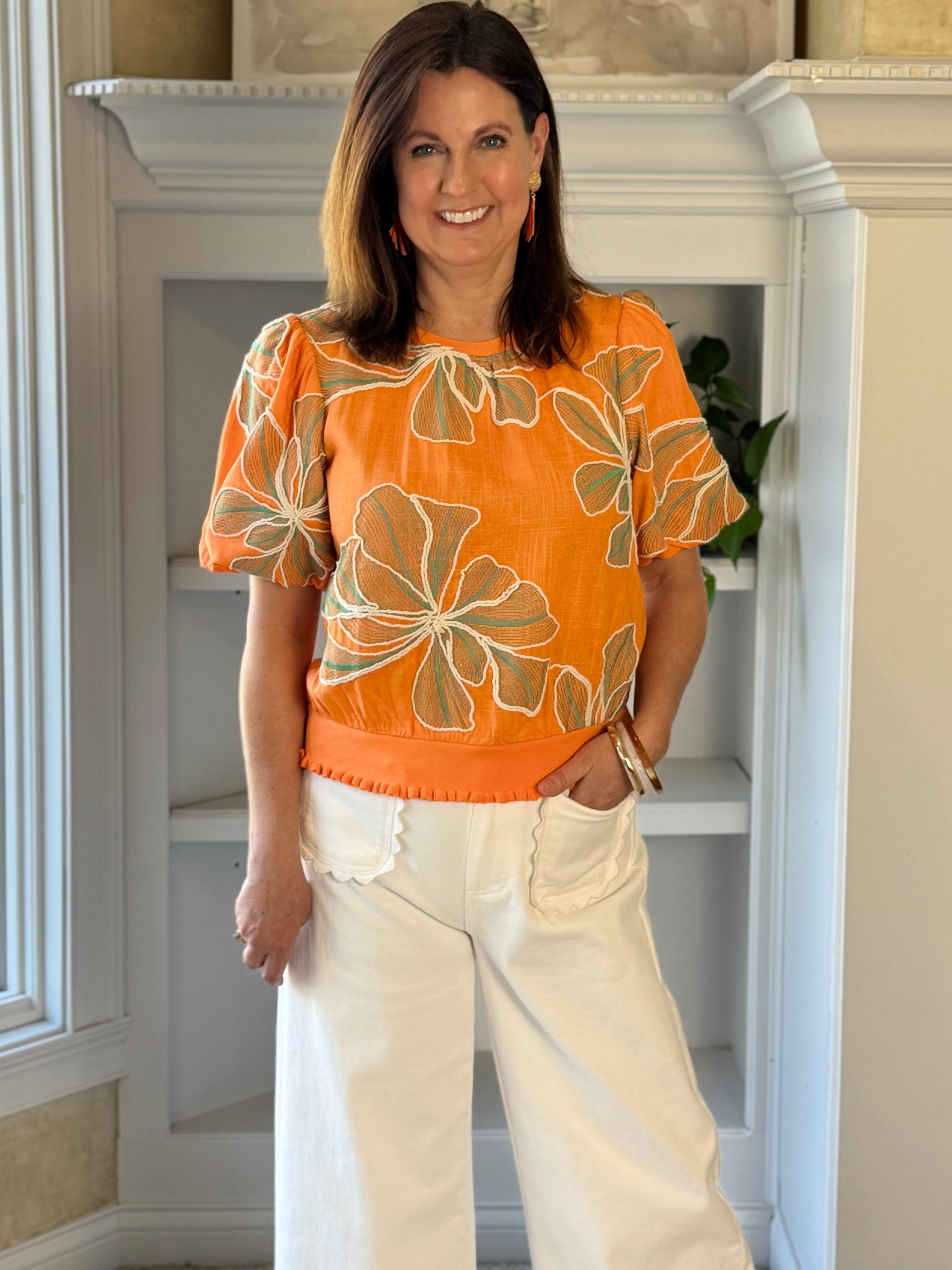 Meadow Embroidered Top - Orange