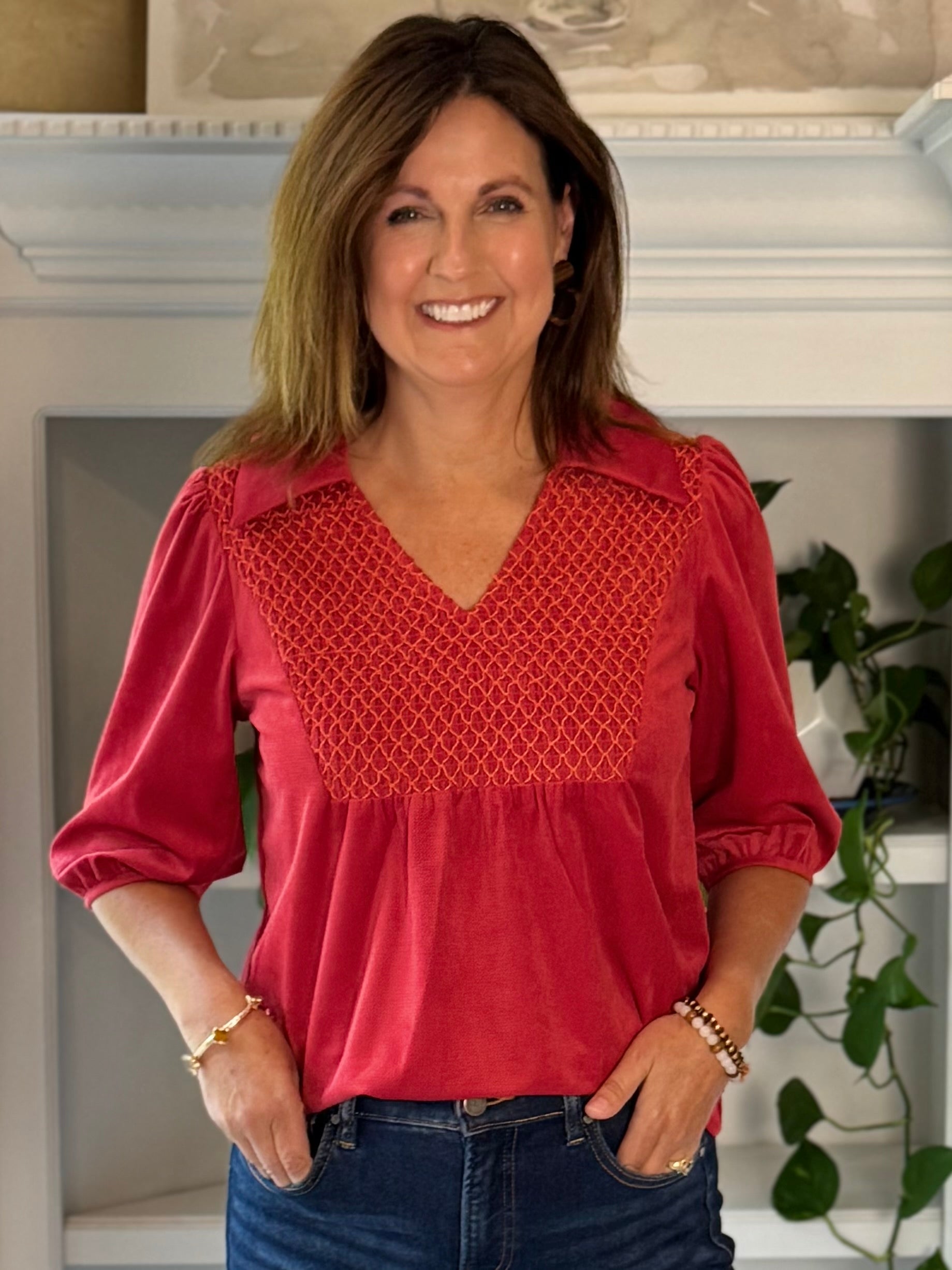 Sunset Stitch Top - Red