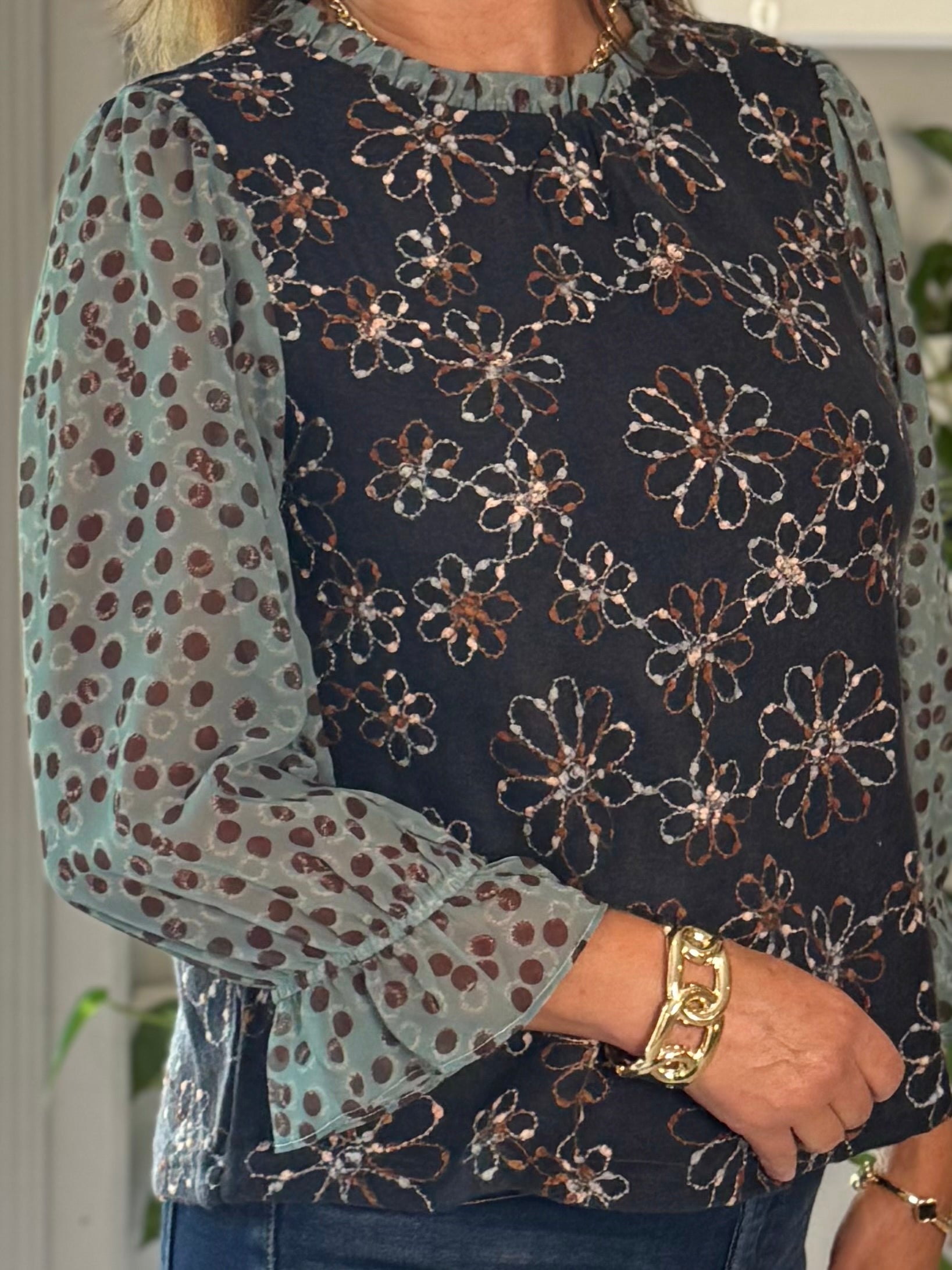 Plot Twist Print Contrast Top