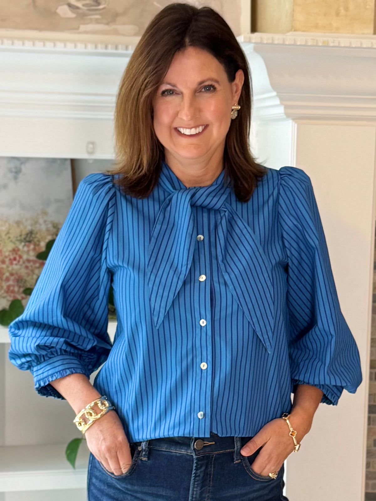 Lovely Stripes Tie Top - Blue