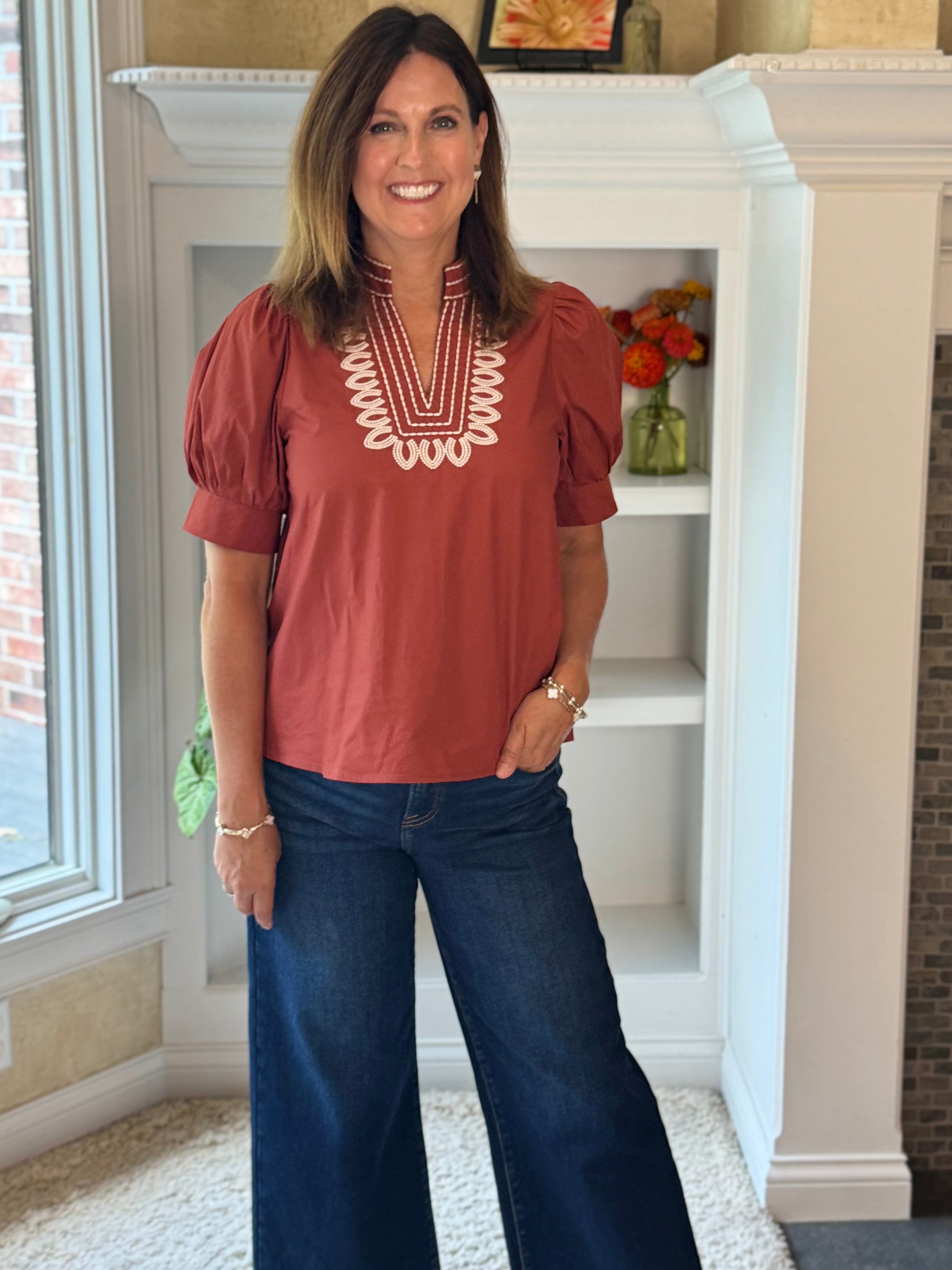 Radiance Embroidered Top - Burnt Orange