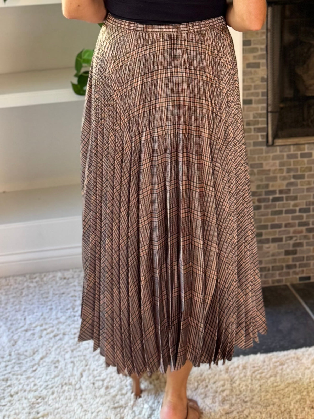 Current Air Perfectly Pleated Plaid Midi Skirt