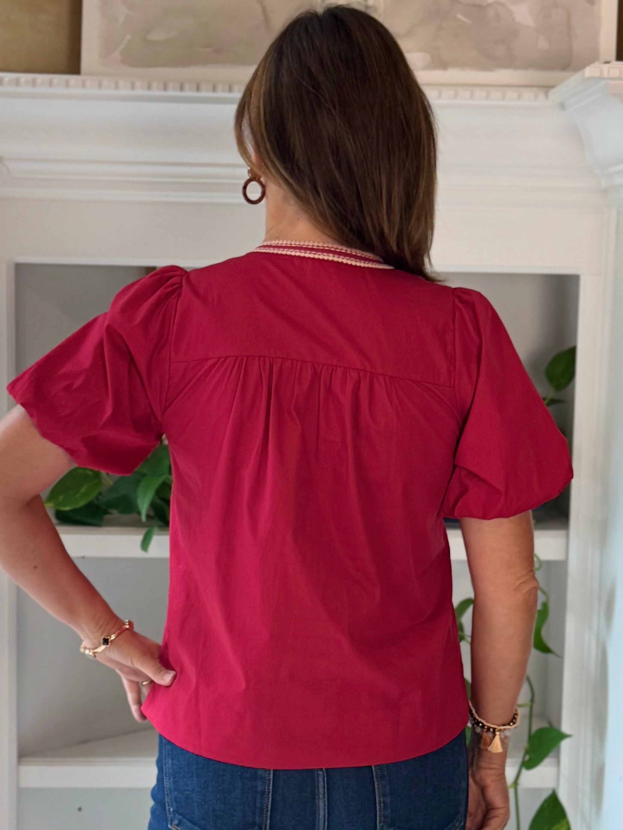 Autumn Ember Embroidered Top - Wine