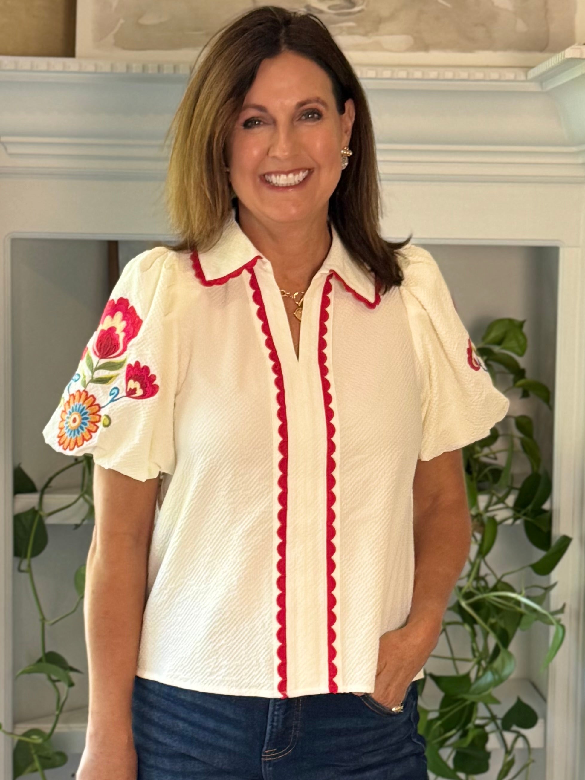 Embroidered Charm Top - Ivory