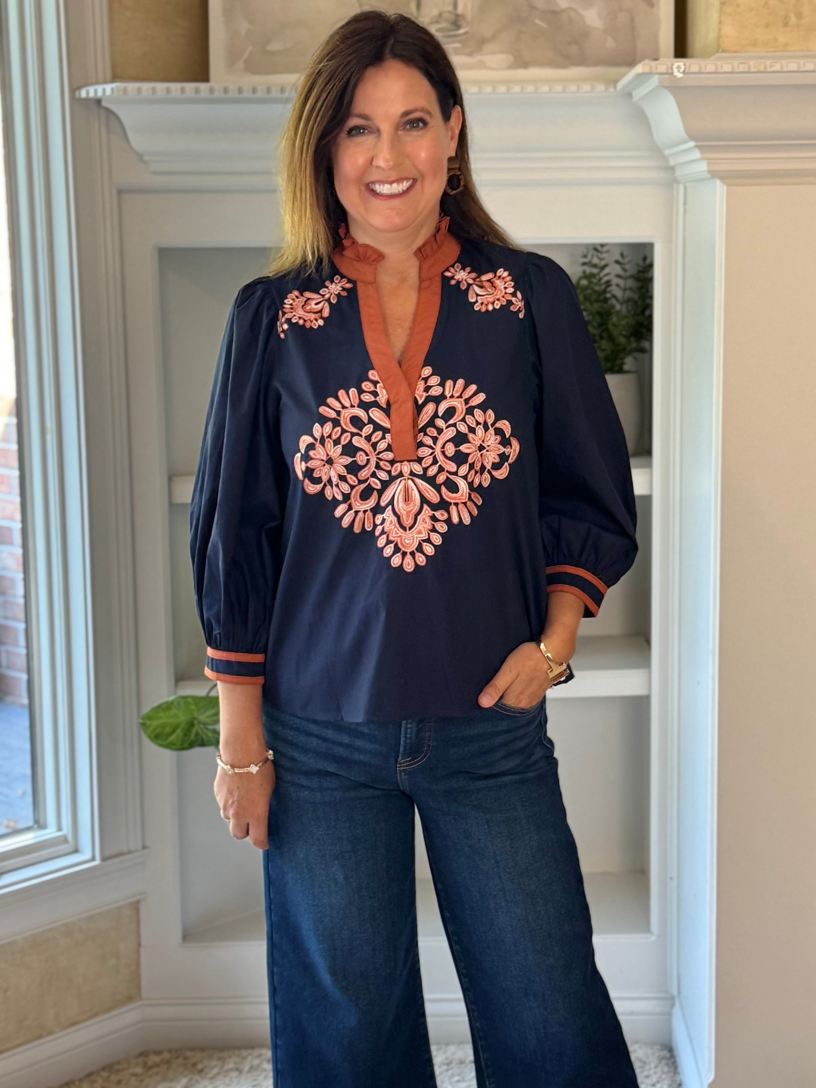 Copper Trace Embroidered Top