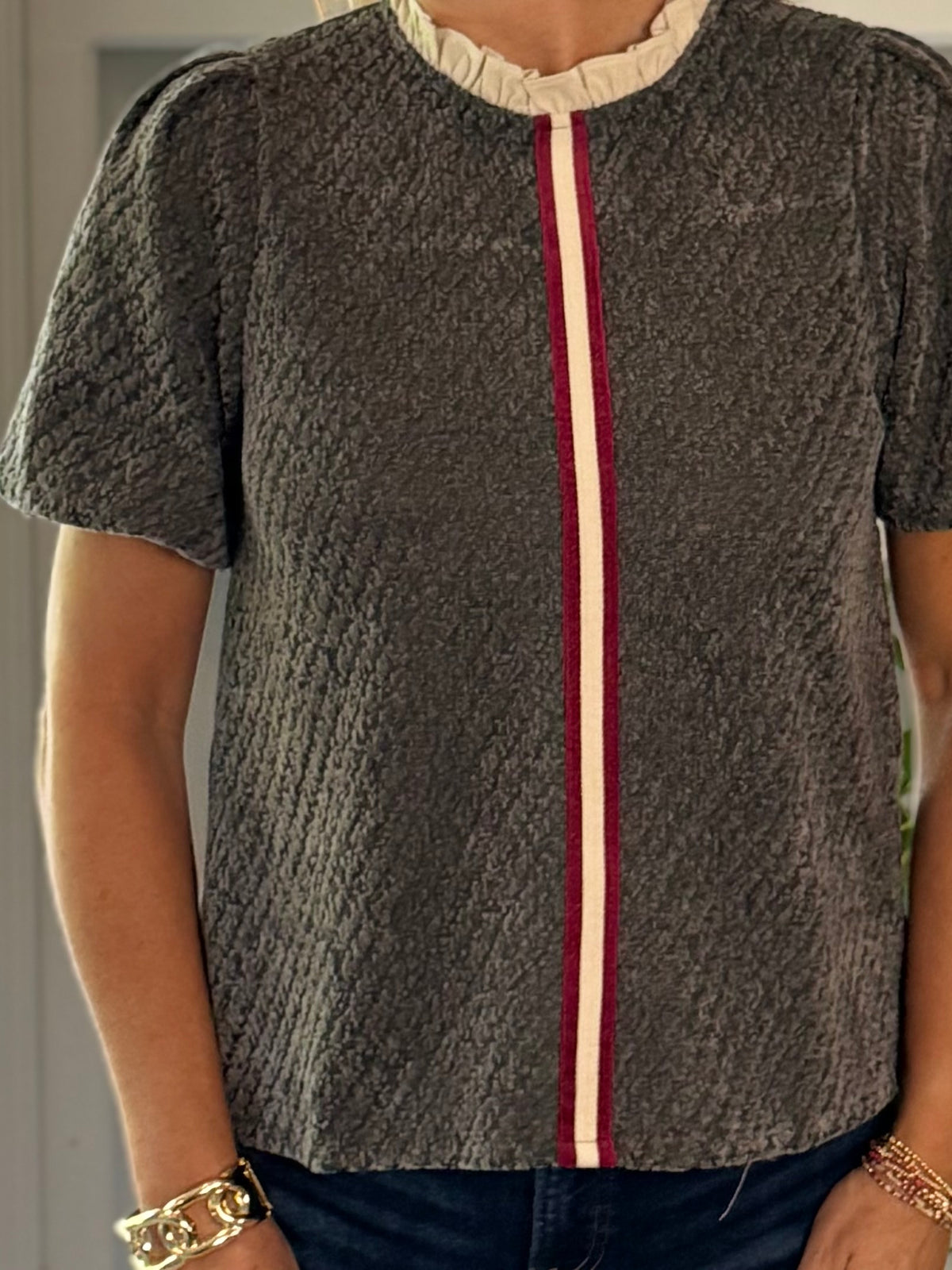 Just My Stripe Textured Contrast Top