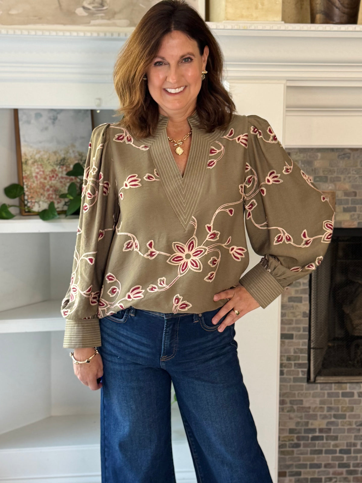 Remarkable Details Embroidered Blouse - Sage