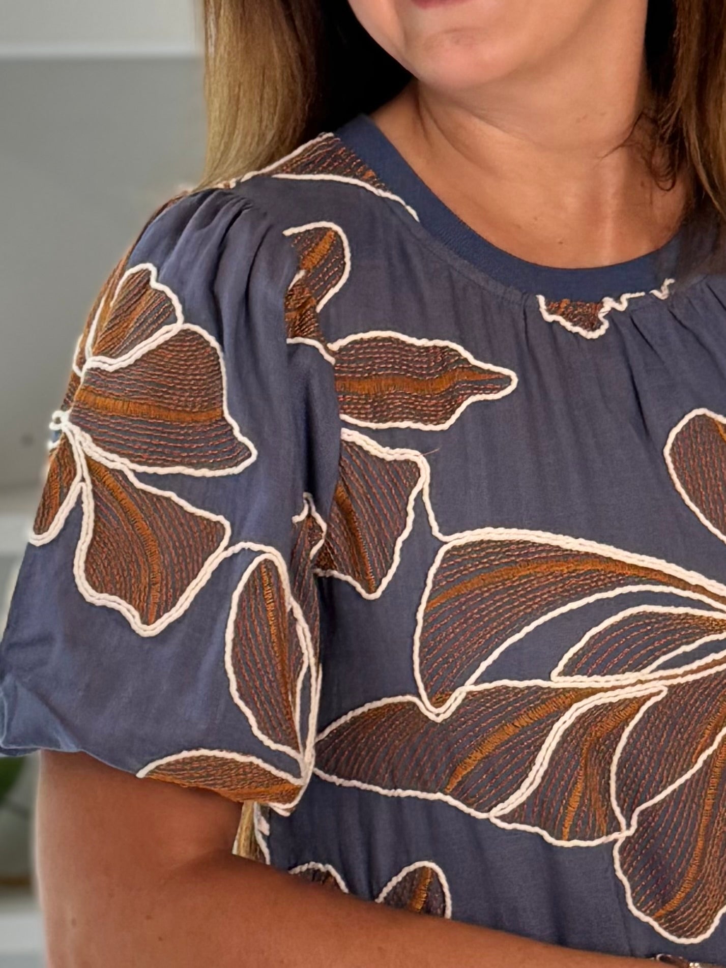 Meadow Embroidered Top - Blue
