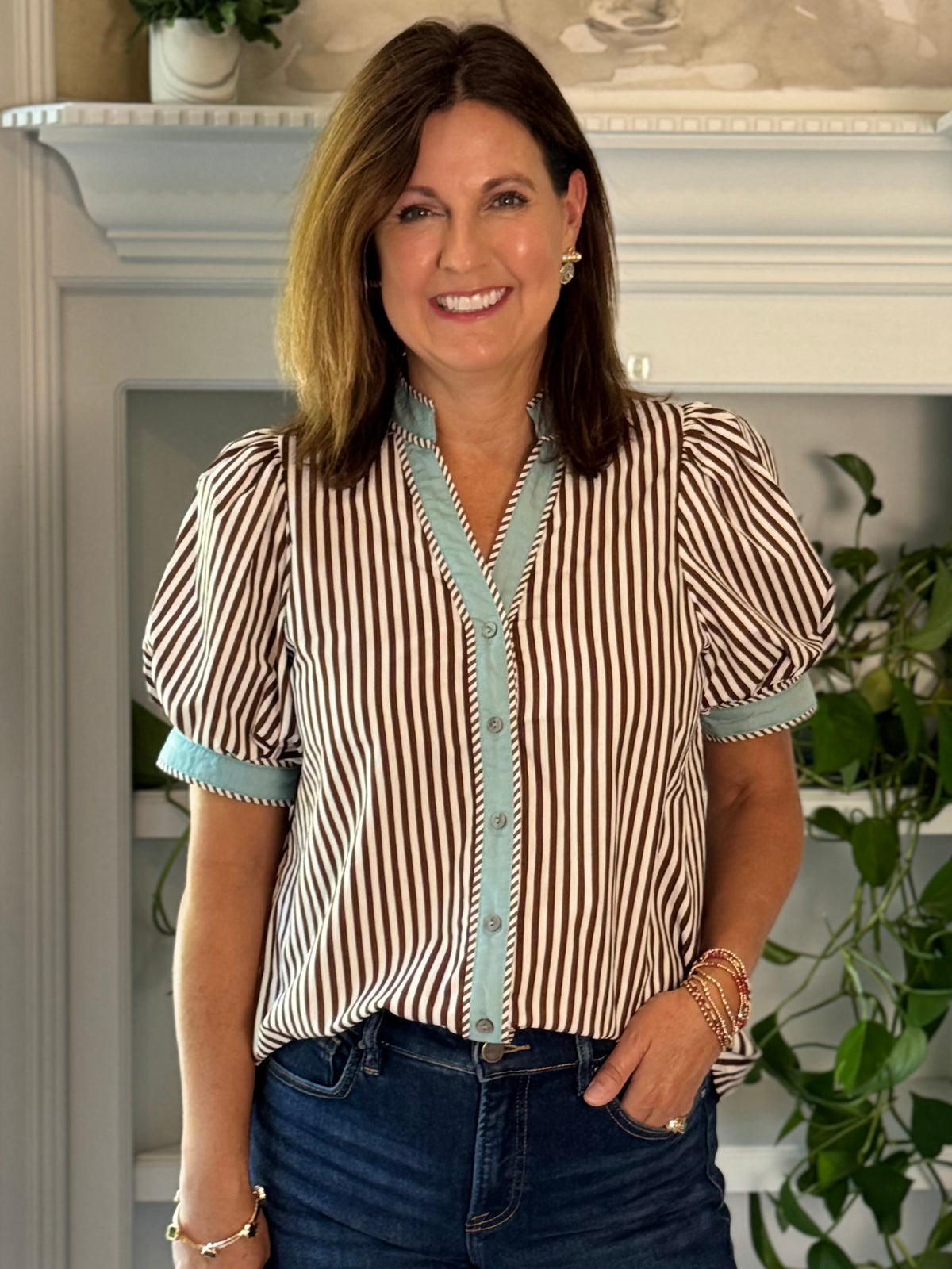 Happy Stripes Contrast Top - Brown