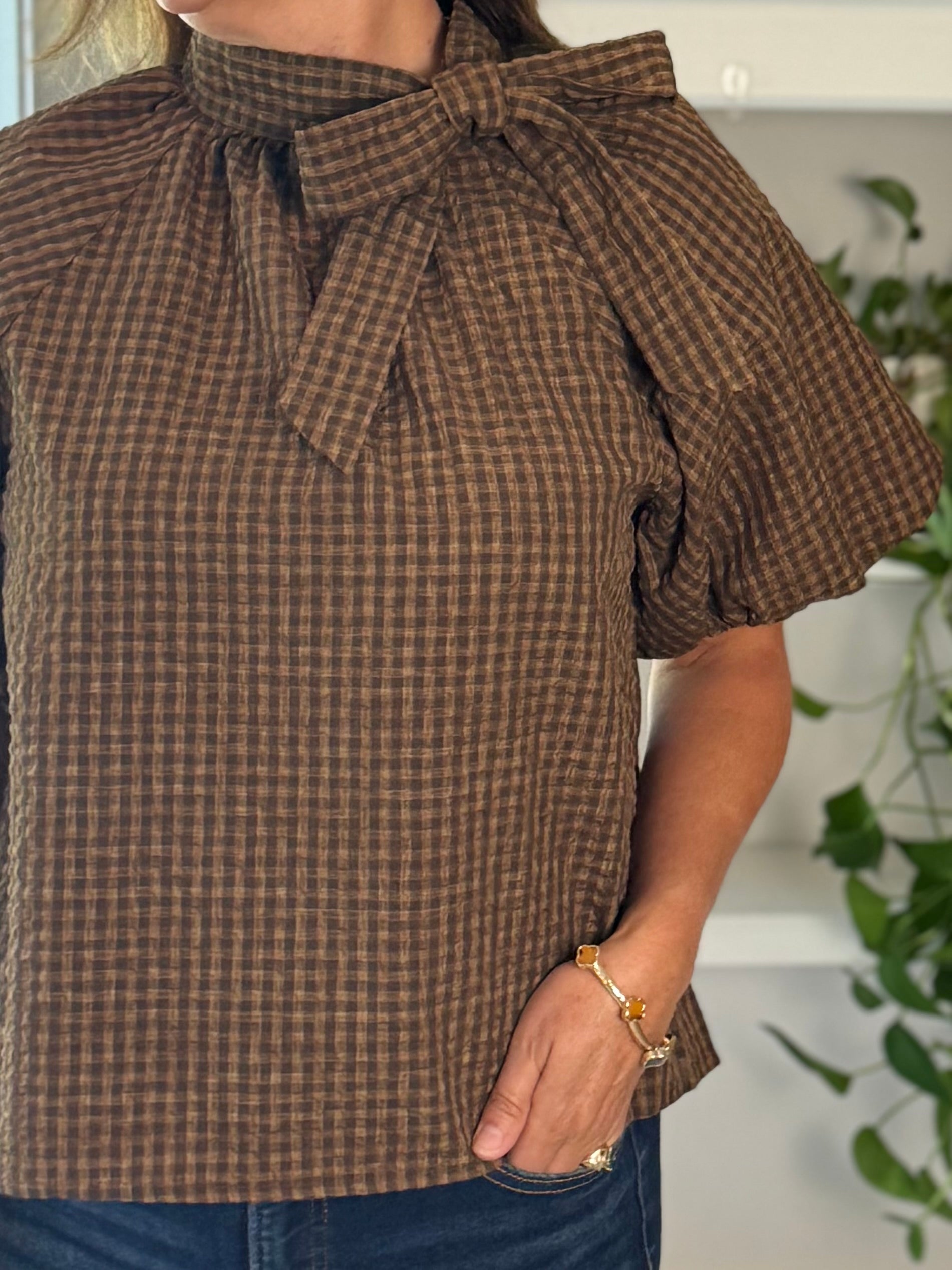 THML Icon Tie-Detail Blouse - Textured Gingham