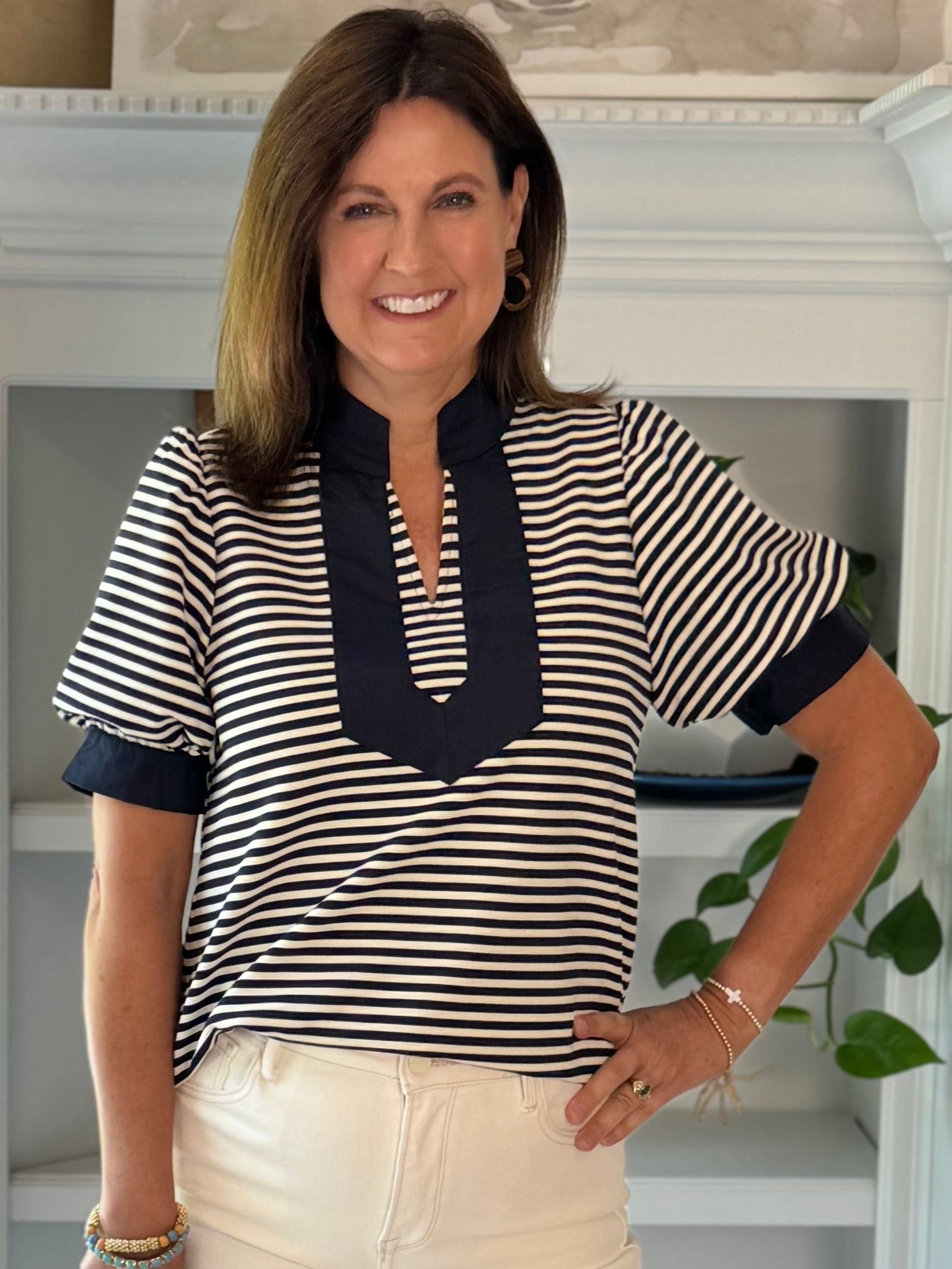 Timeless Contrast Top - Navy Stripes