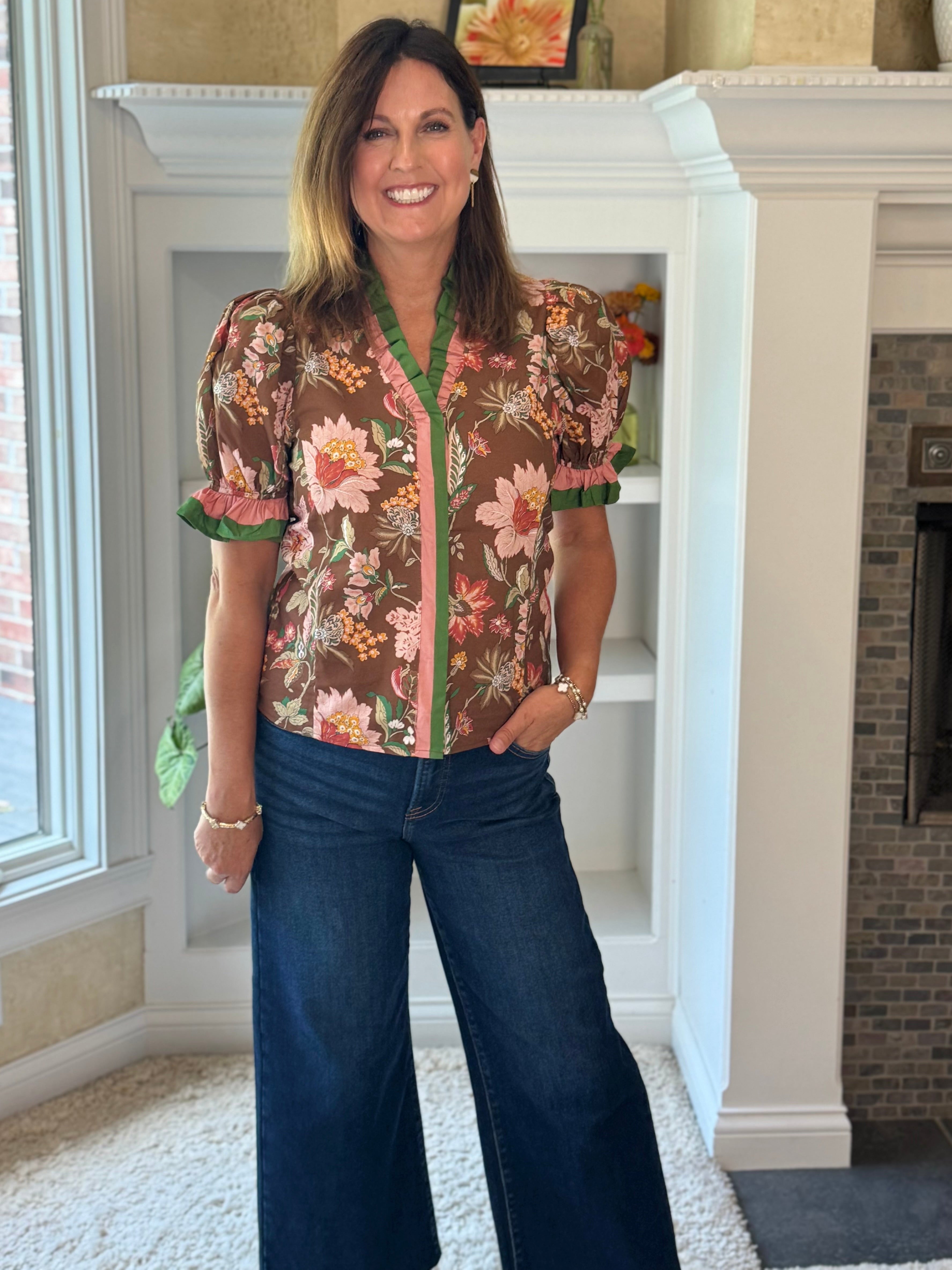 Floral Edge Contrast Top