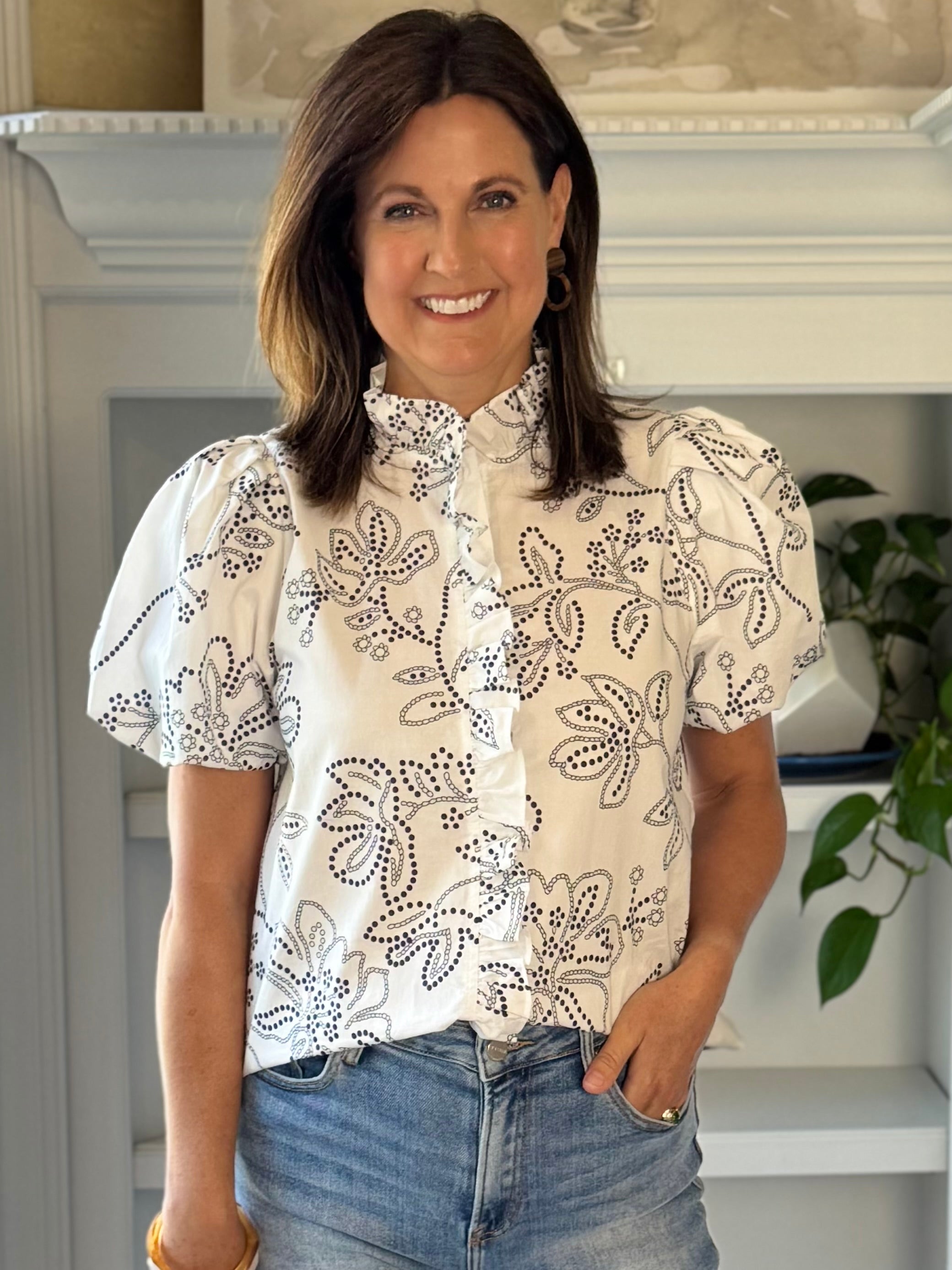 Flourish Print Blouse - White