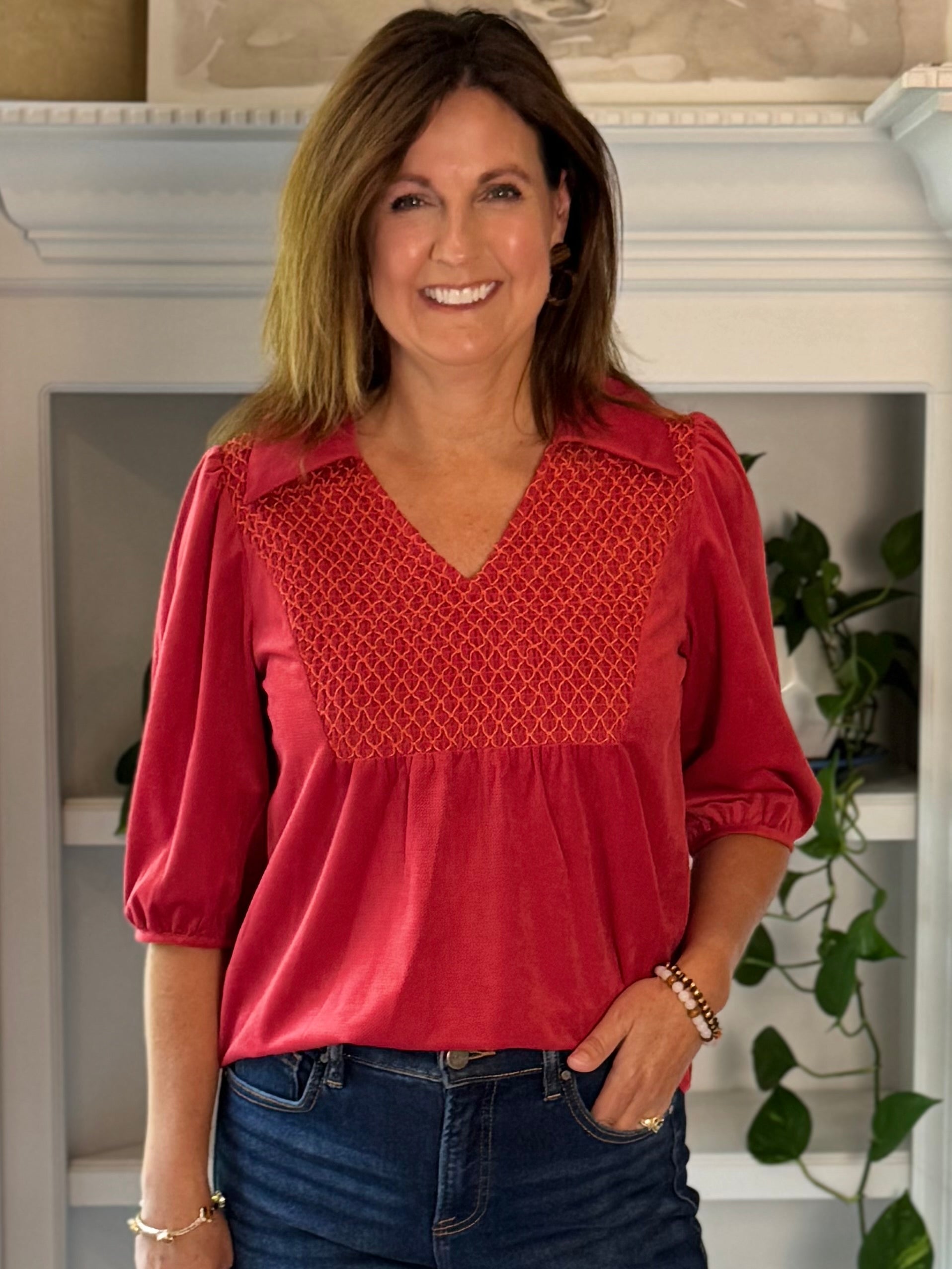 Sunset Stitch Top - Red