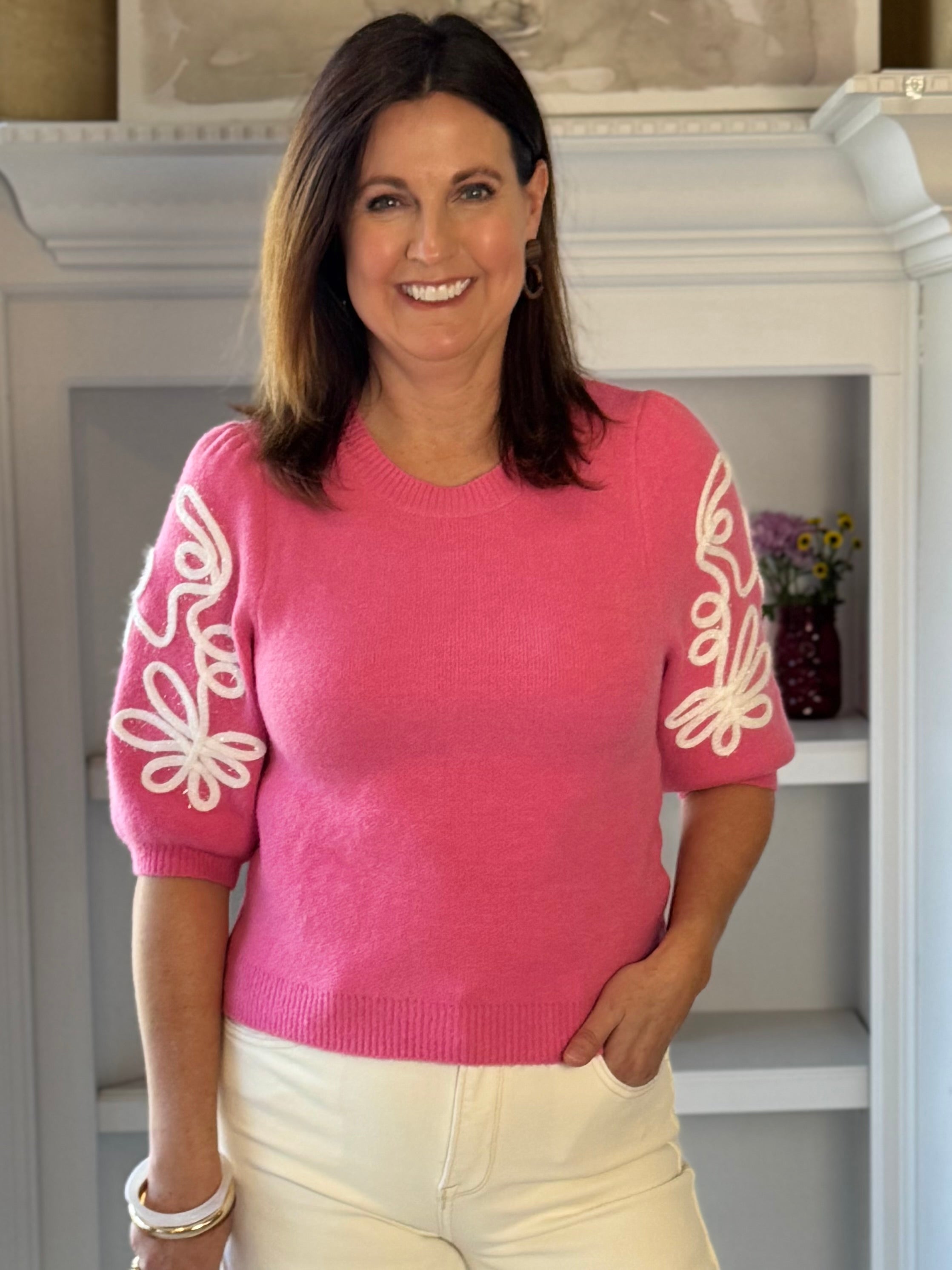 THML Pink Pop Embroidered Sweater