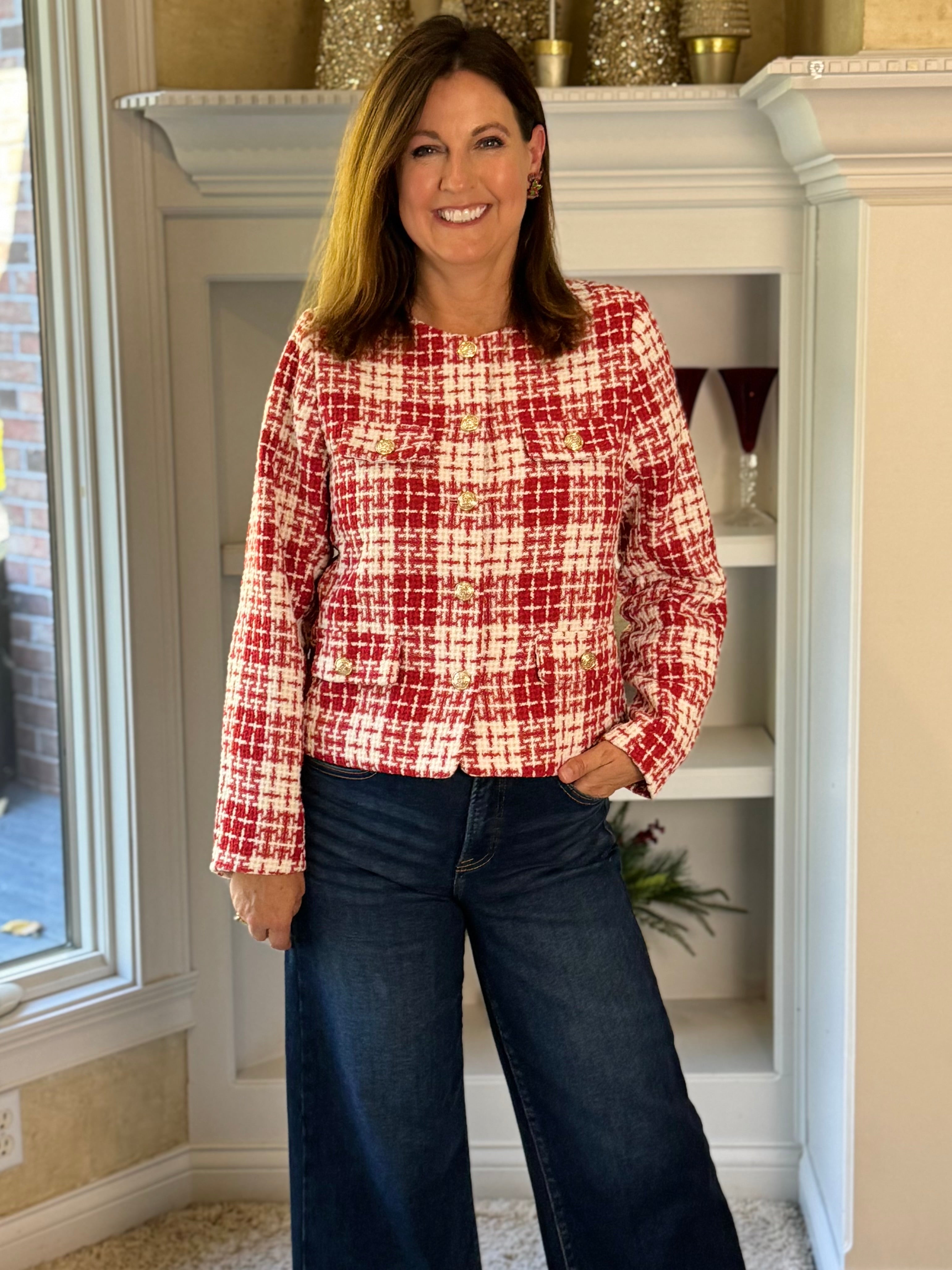 Crimson Charm Tweed Jacket