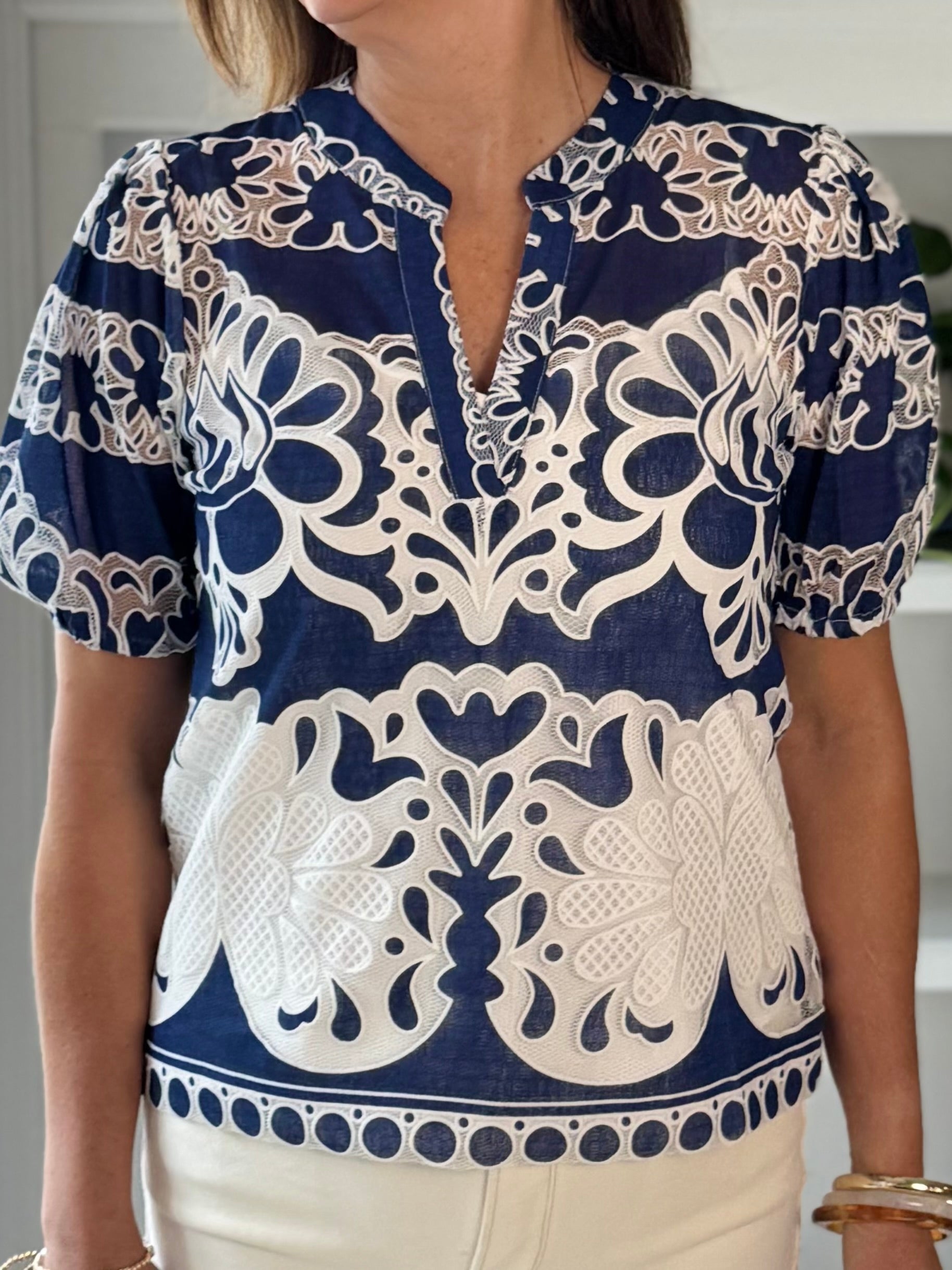 Current Air Horizons Embroidered Top