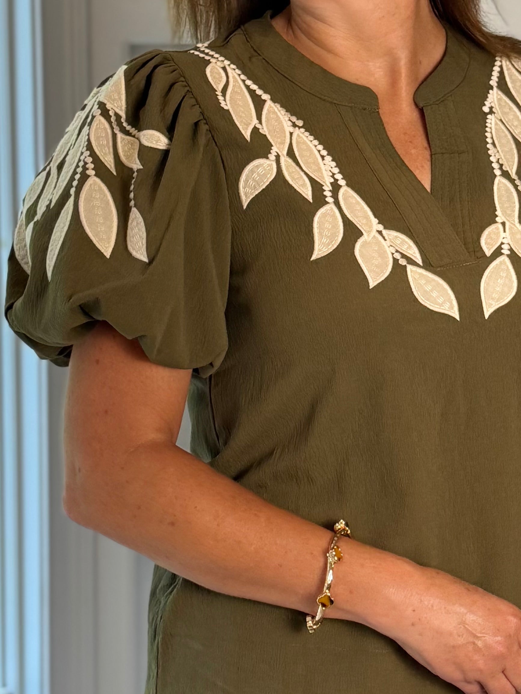 Olive Vine Embroidered Top