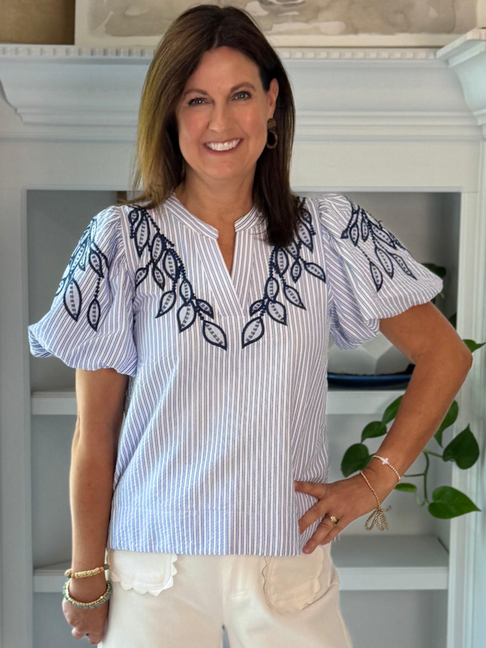 Coastal Charm Embroidered Top