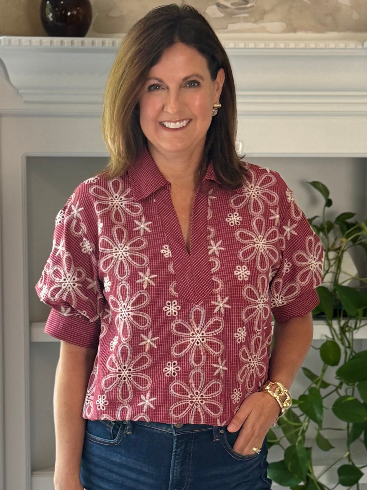 Pick Me Embroidered Eyelet Top