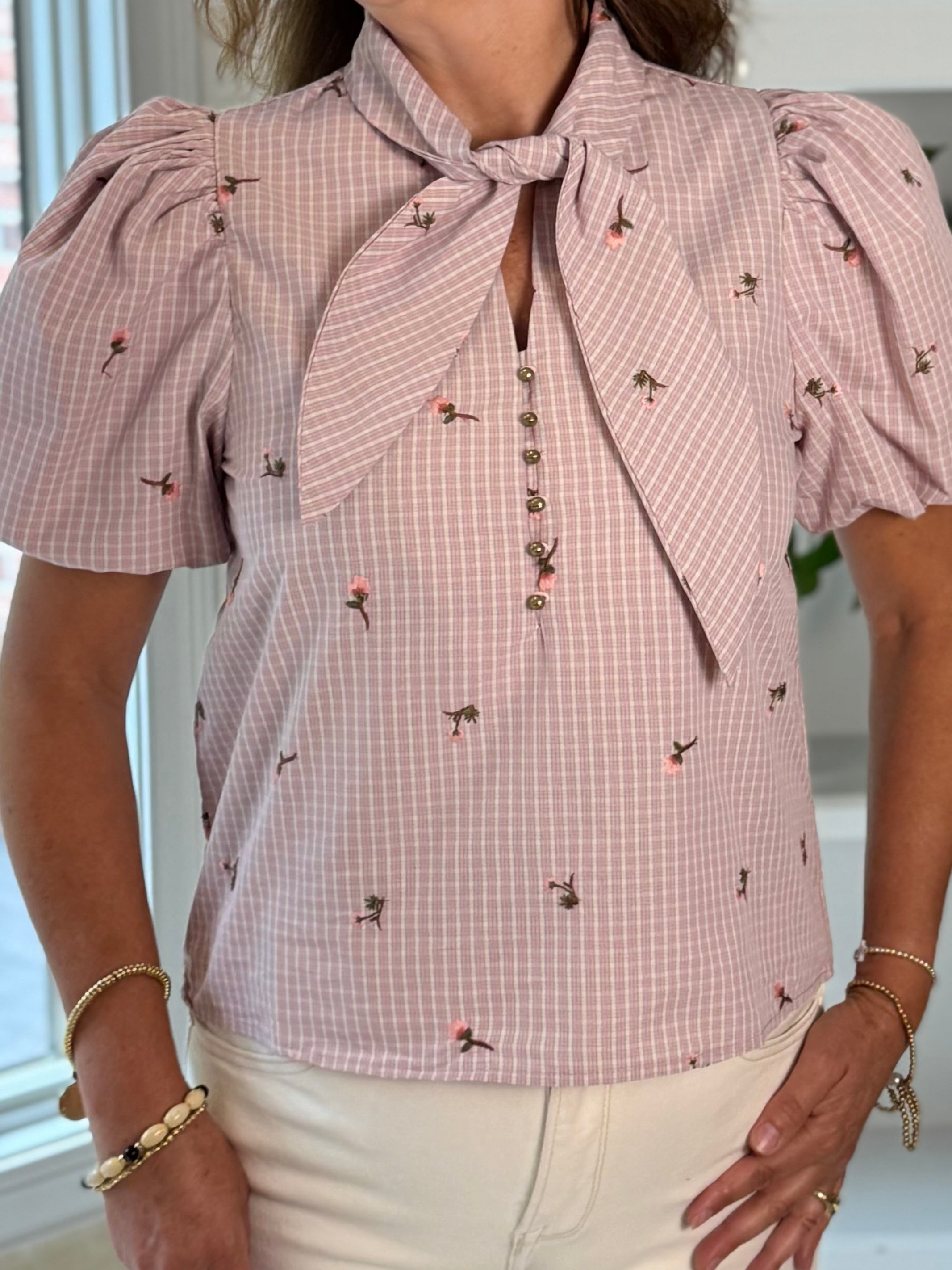Savannah Embroidered Tie Top