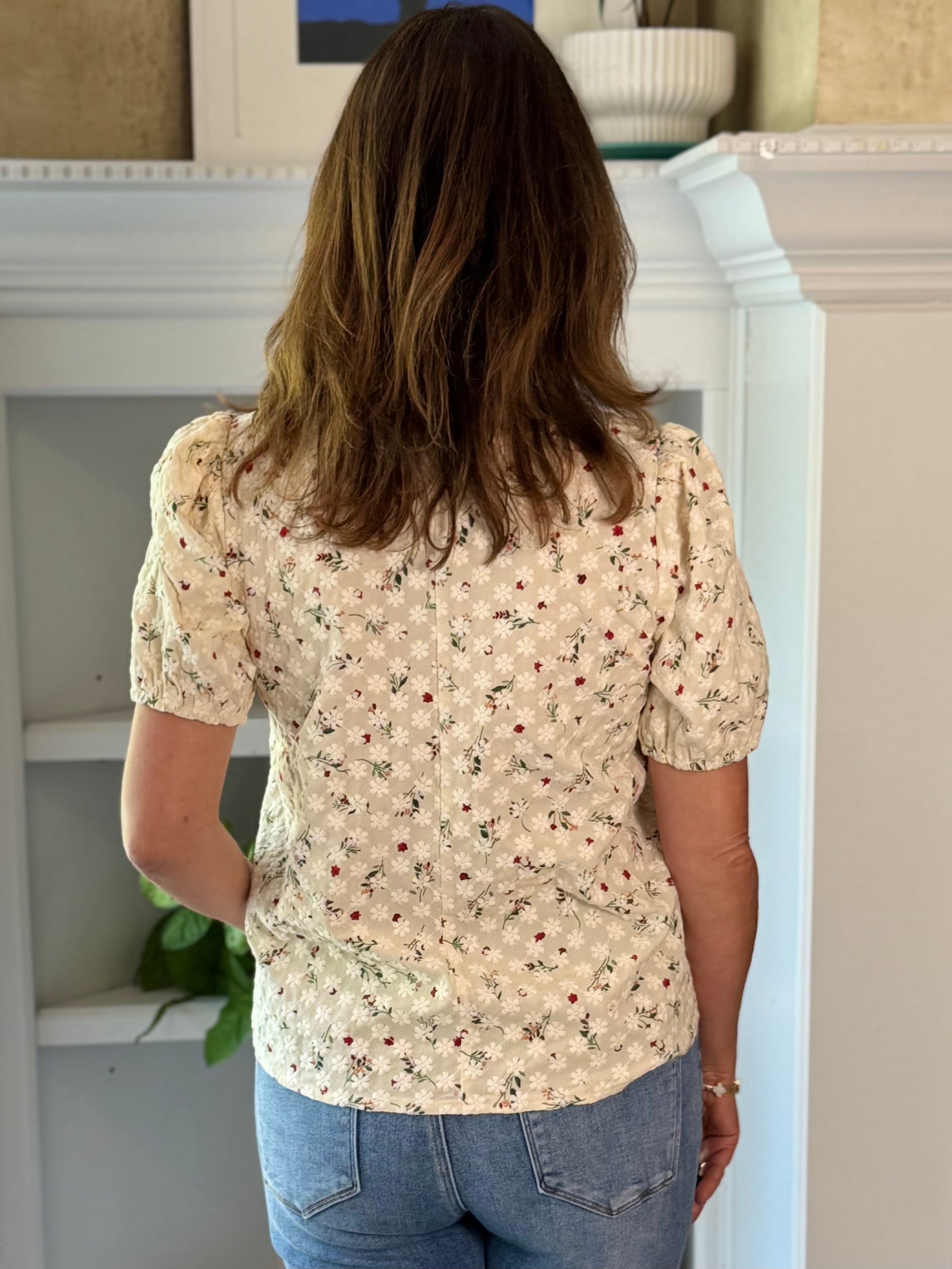 Textured Floral Contrast Top