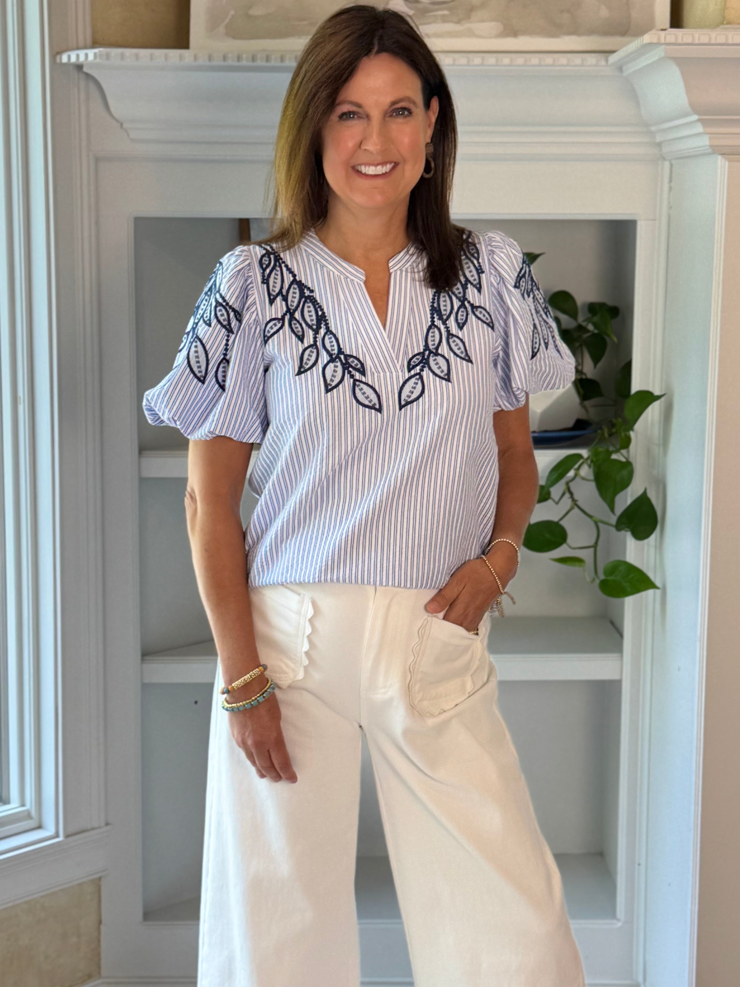 Coastal Charm Embroidered Top