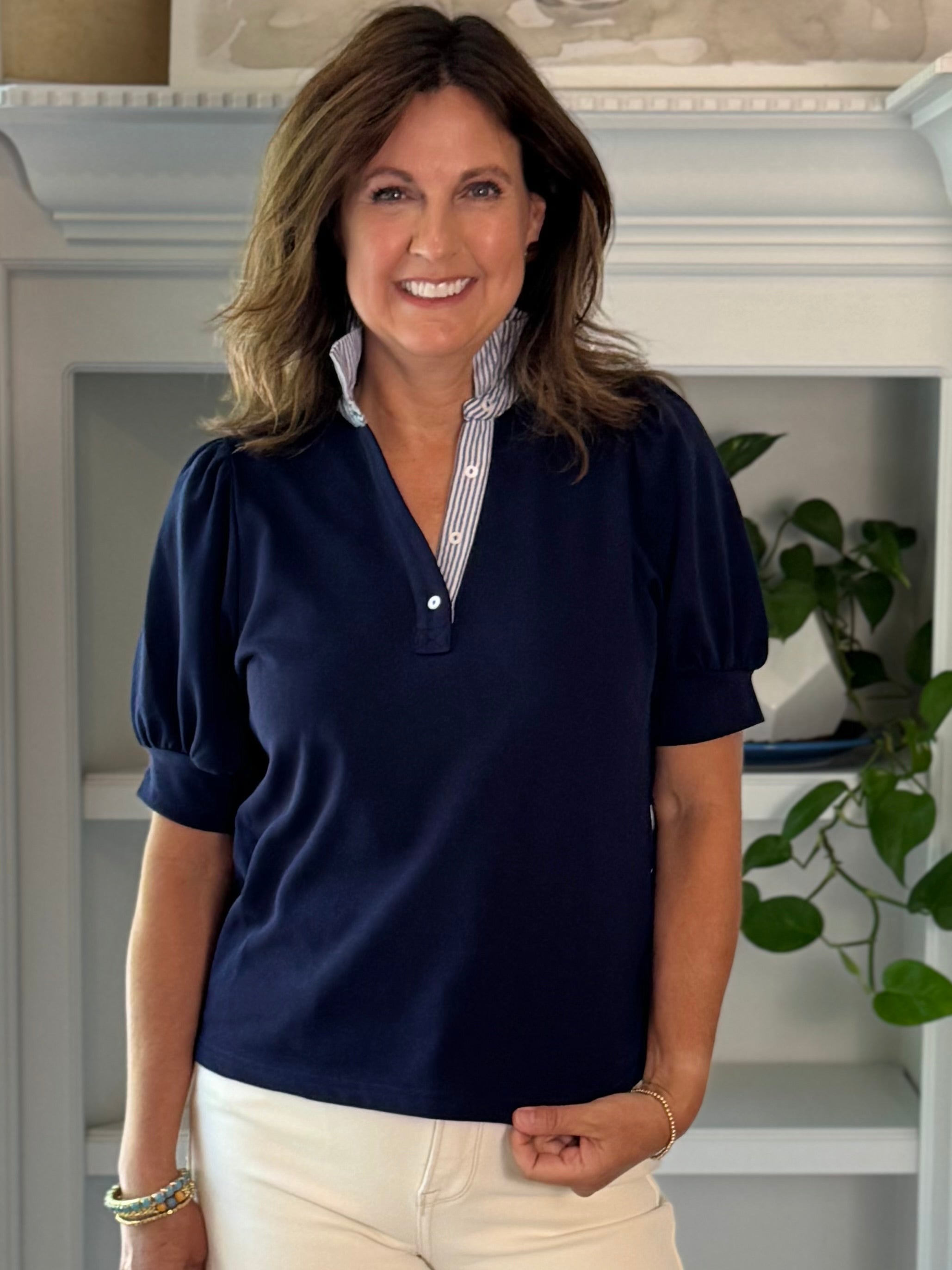 Modern Prep Contrast Top - Navy