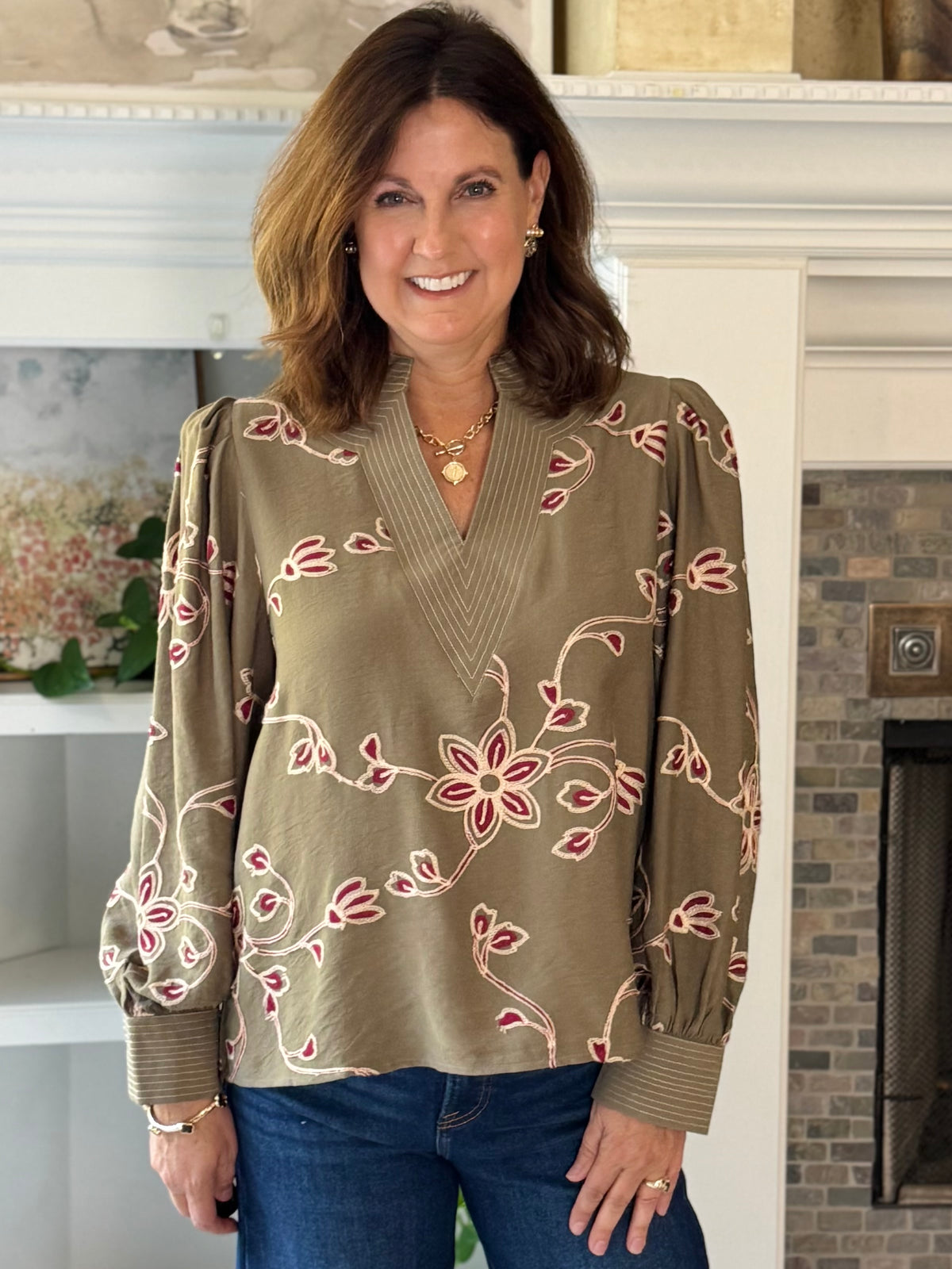 Remarkable Details Embroidered Blouse - Sage