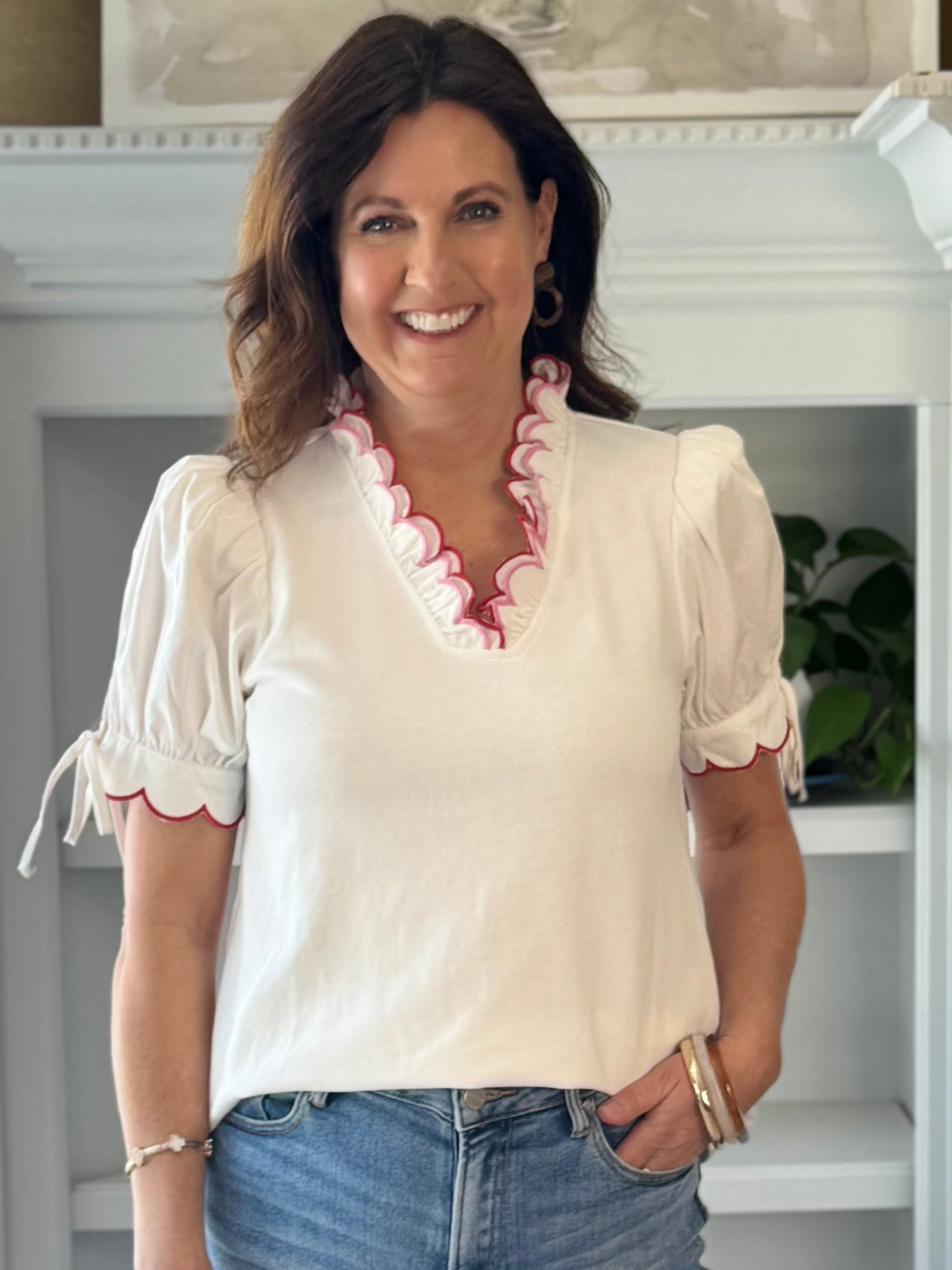 Scalloped Grace Top - White