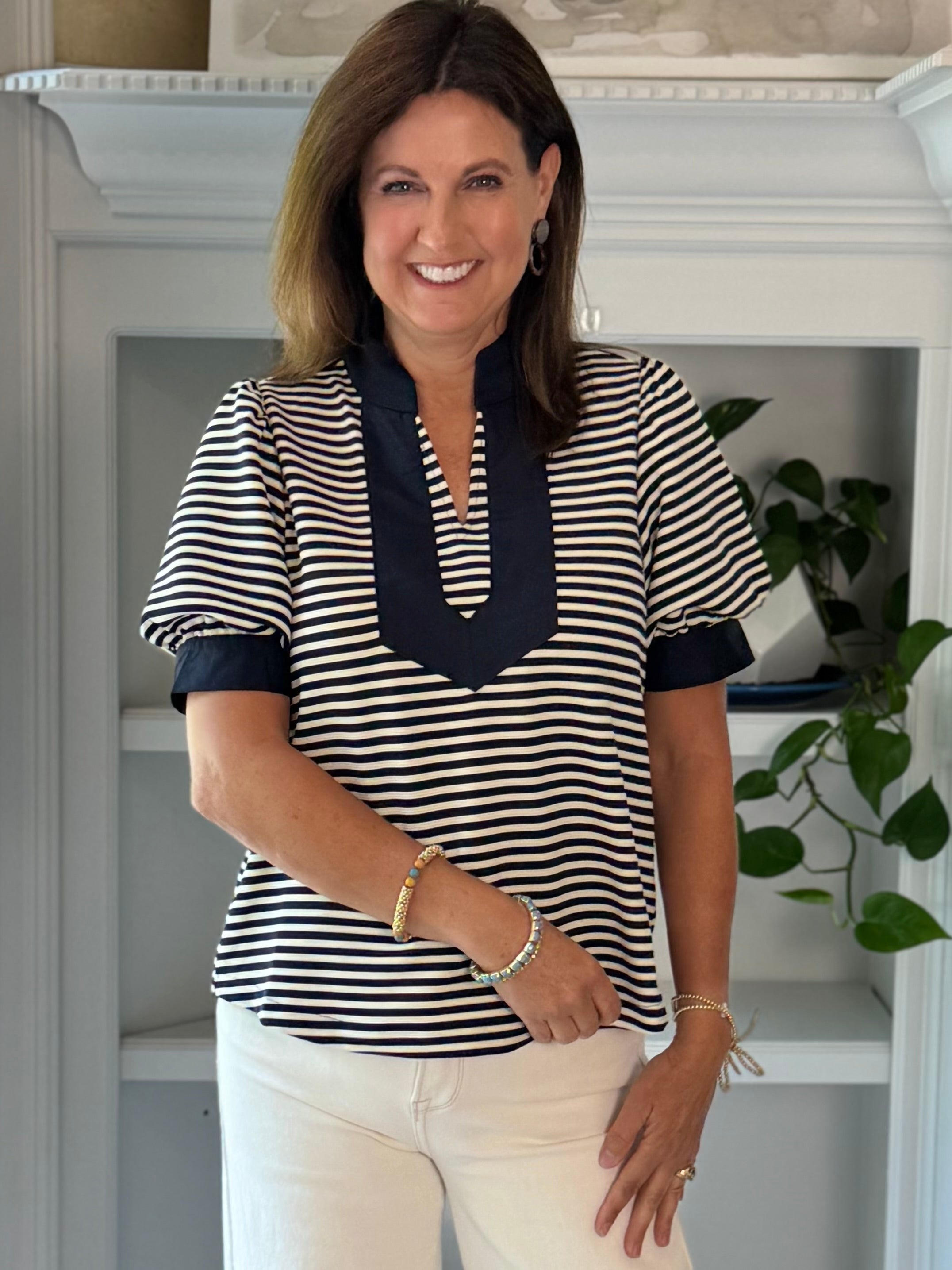 Timeless Contrast Top - Navy Stripes