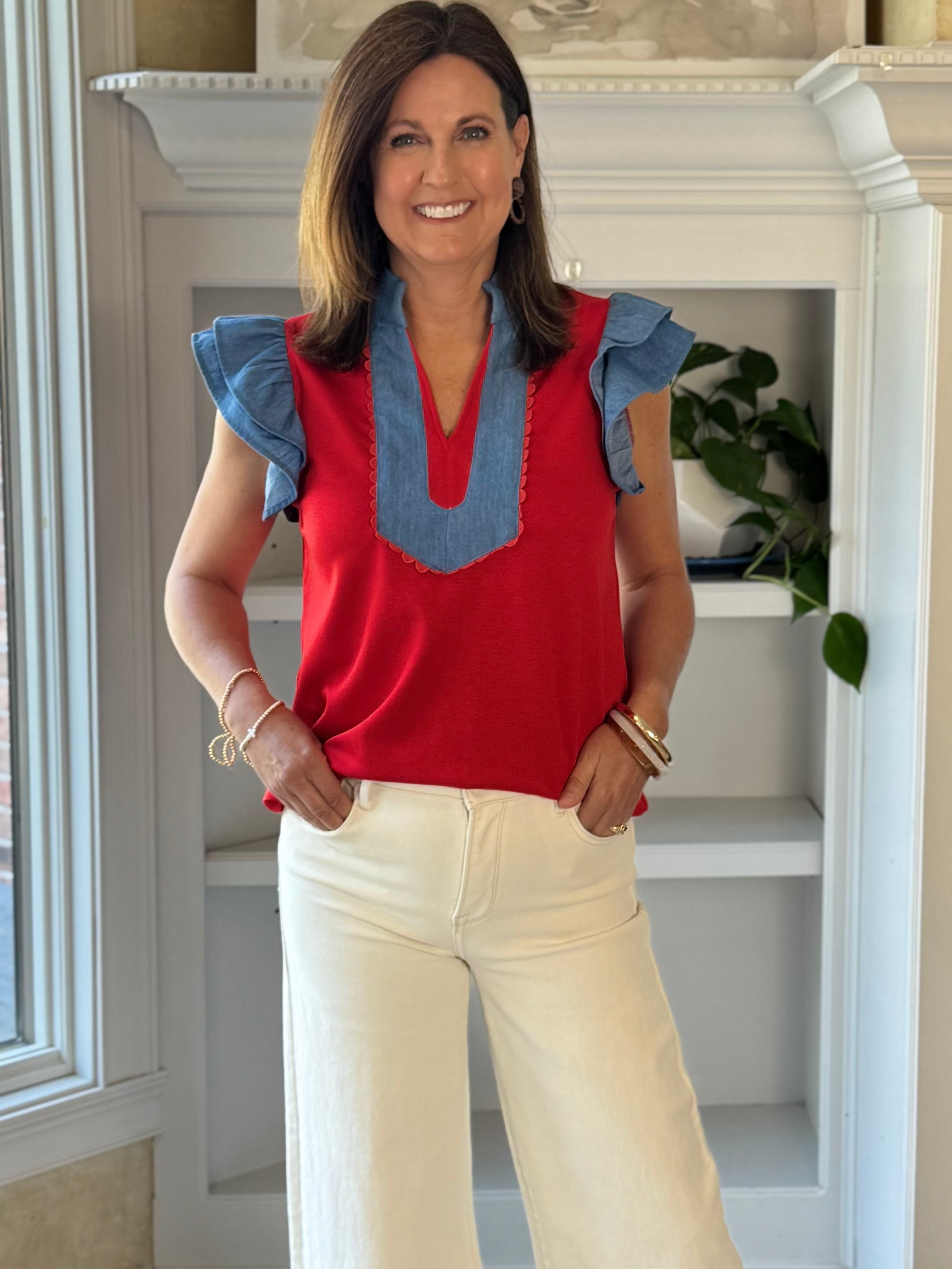 Red Meets Denim Top