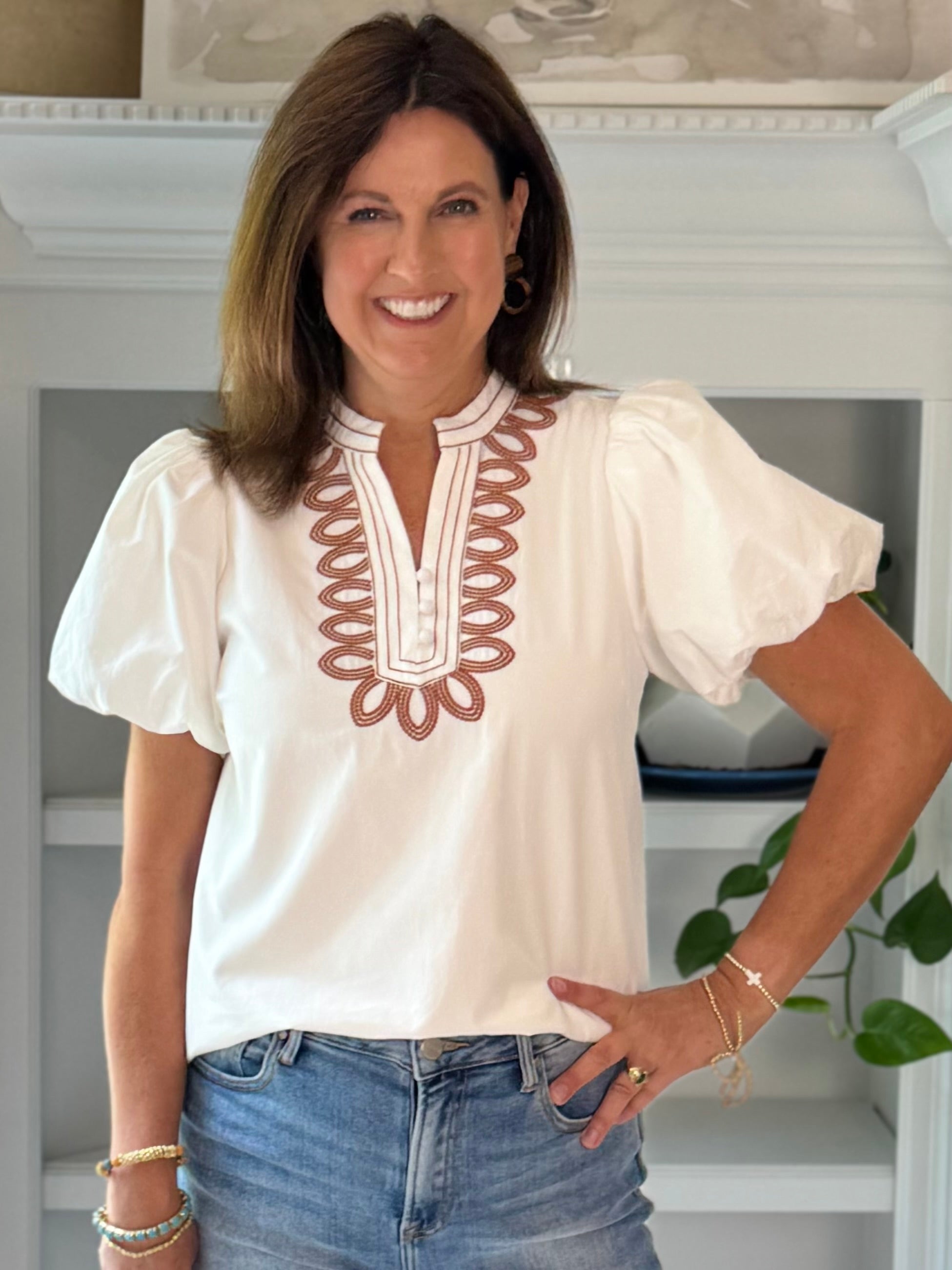 Terracotta Embroidered Top