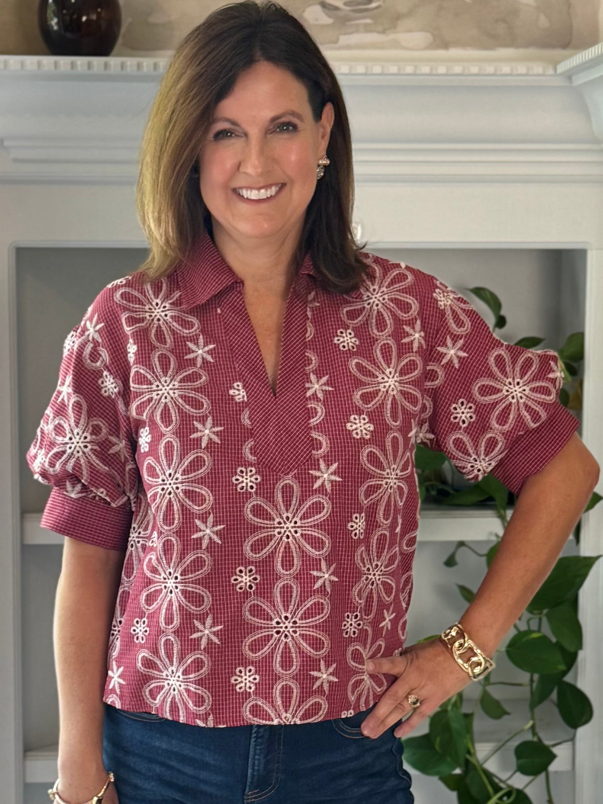 Pick Me Embroidered Eyelet Top