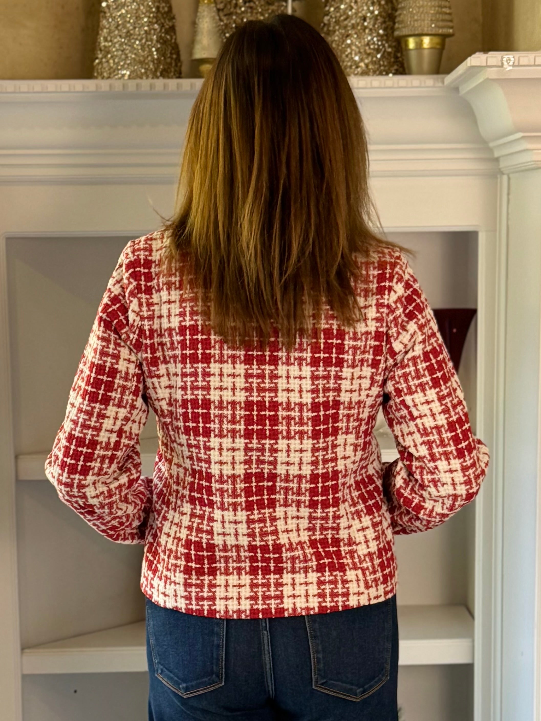 Crimson Charm Tweed Jacket