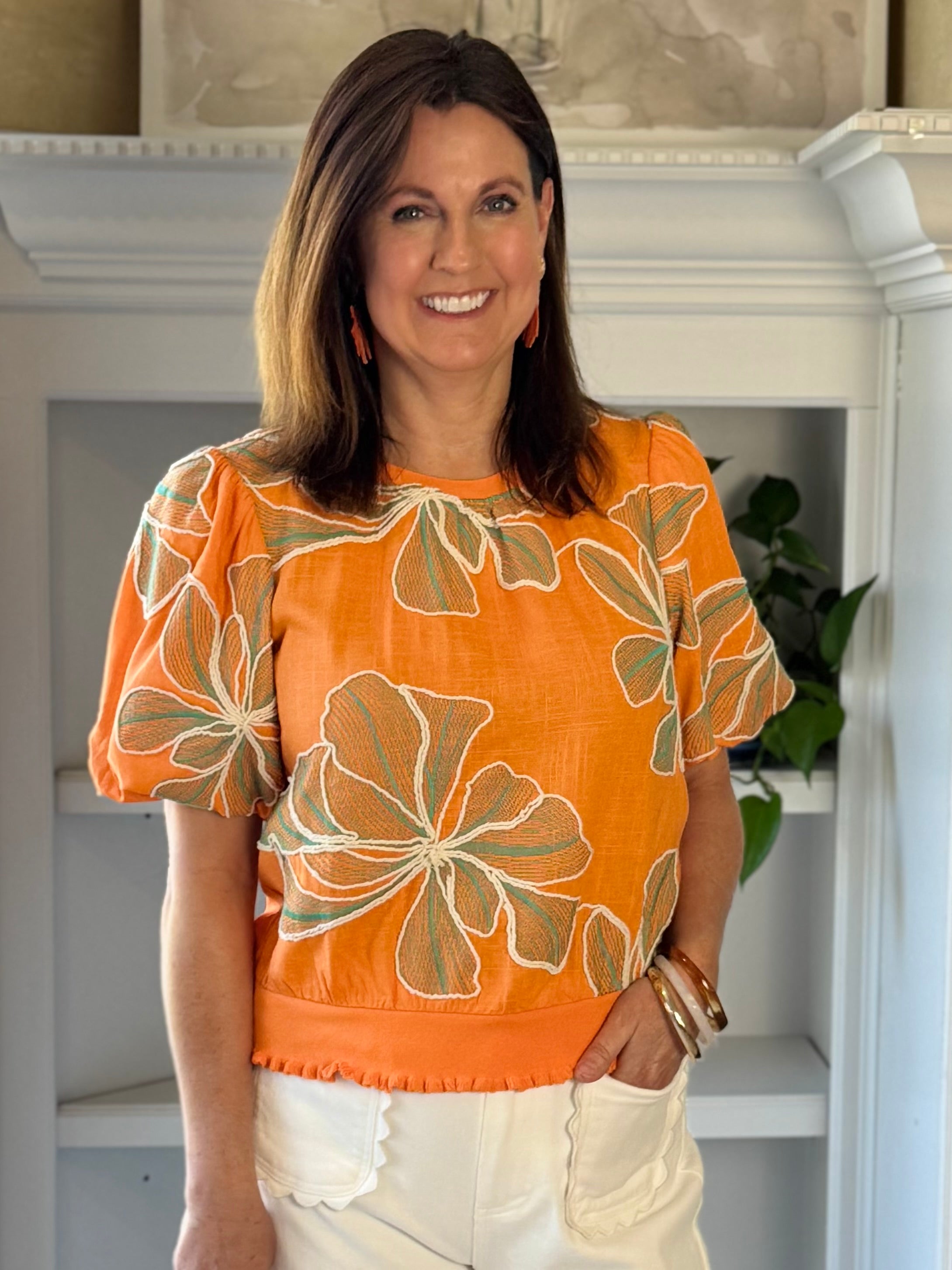 Meadow Embroidered Top - Orange