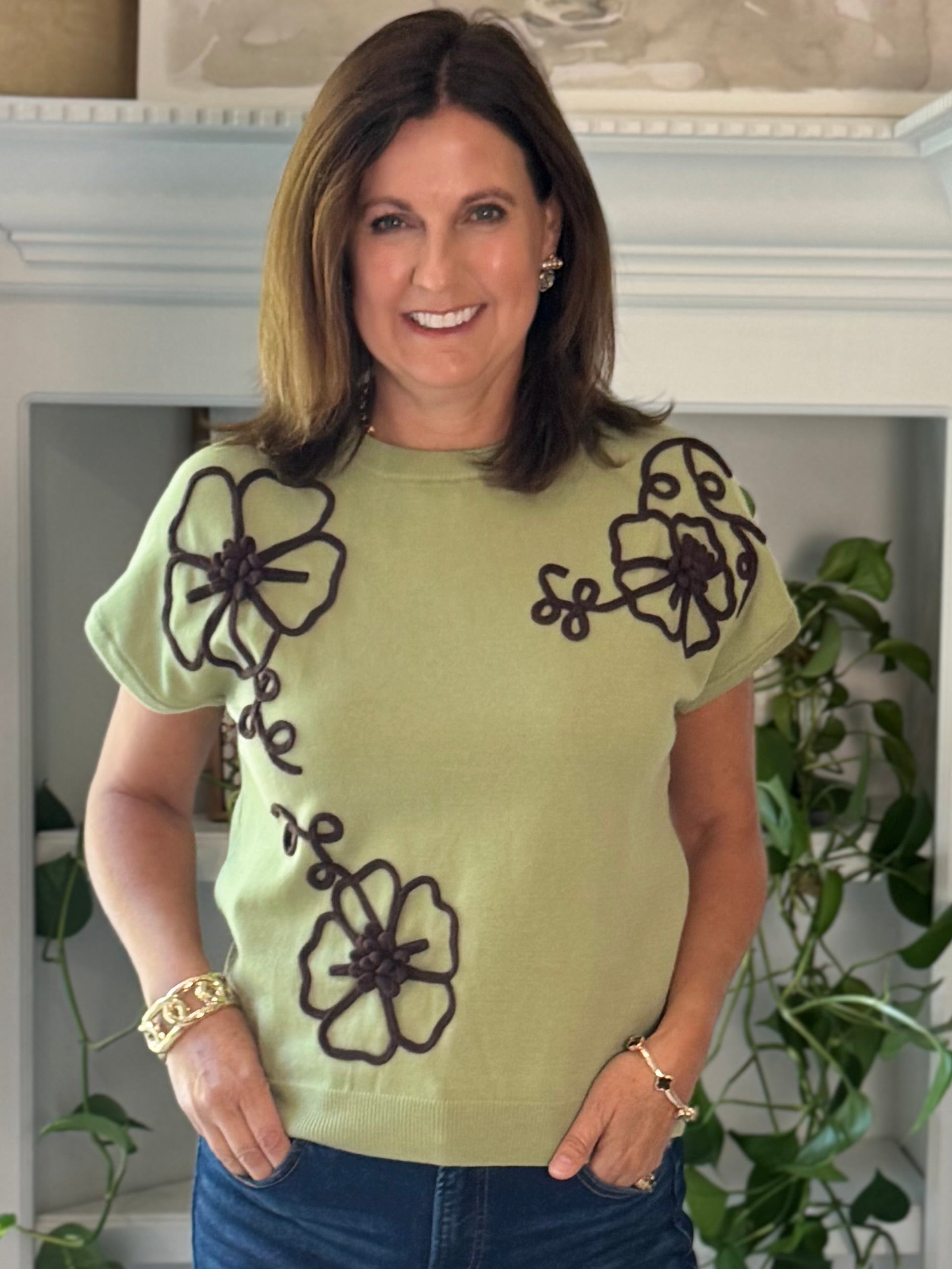 Blooming Details Embroidered Knit Top